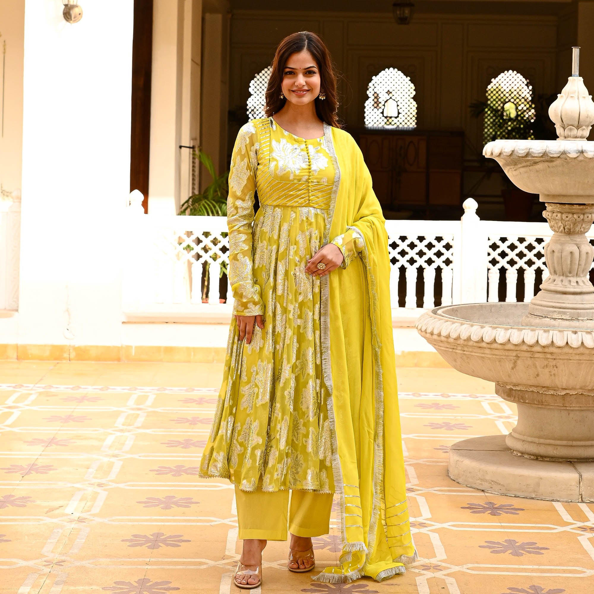 yellow jacquard suit for women online