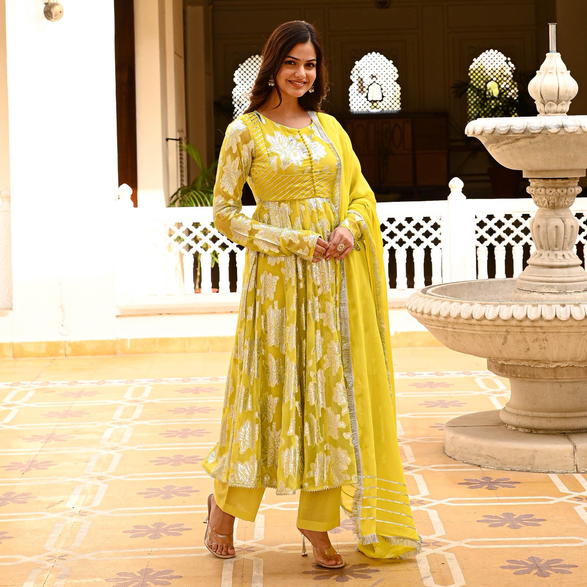 yellow jacquard suit for women online