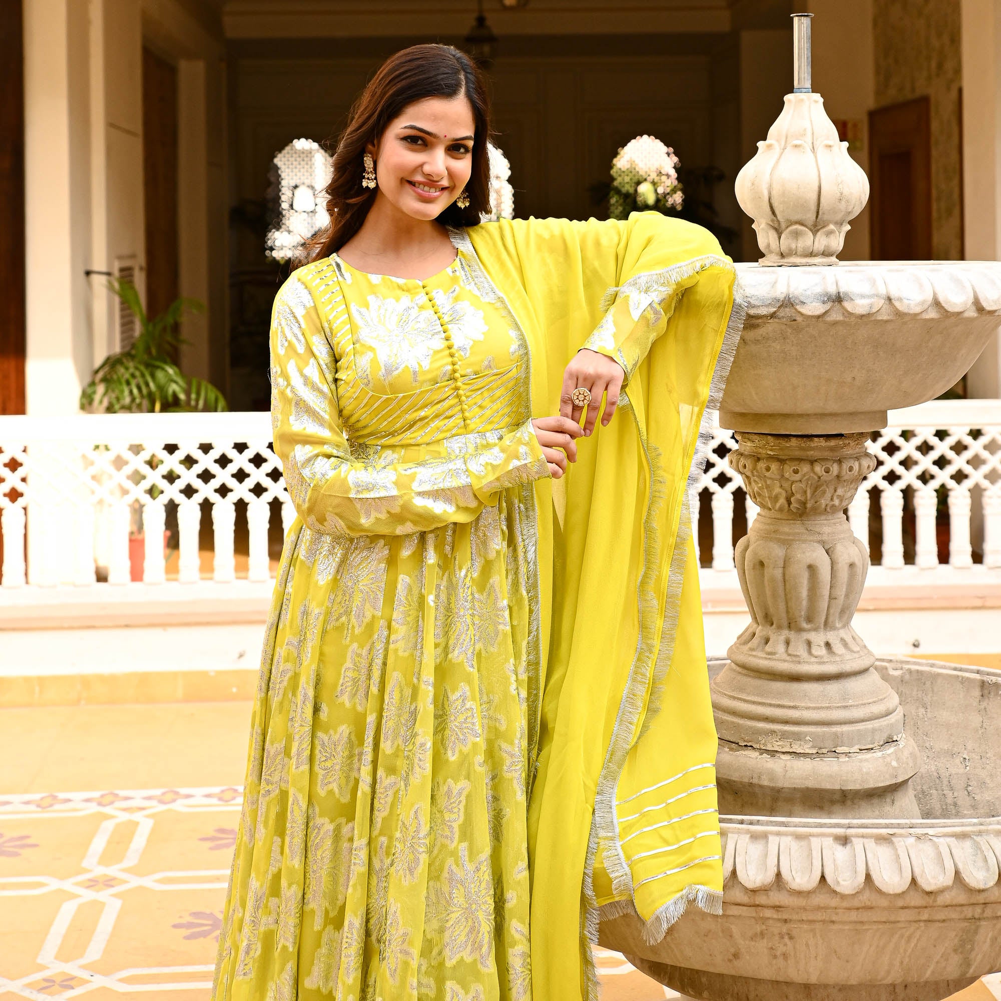 yellow jacquard suit for women online