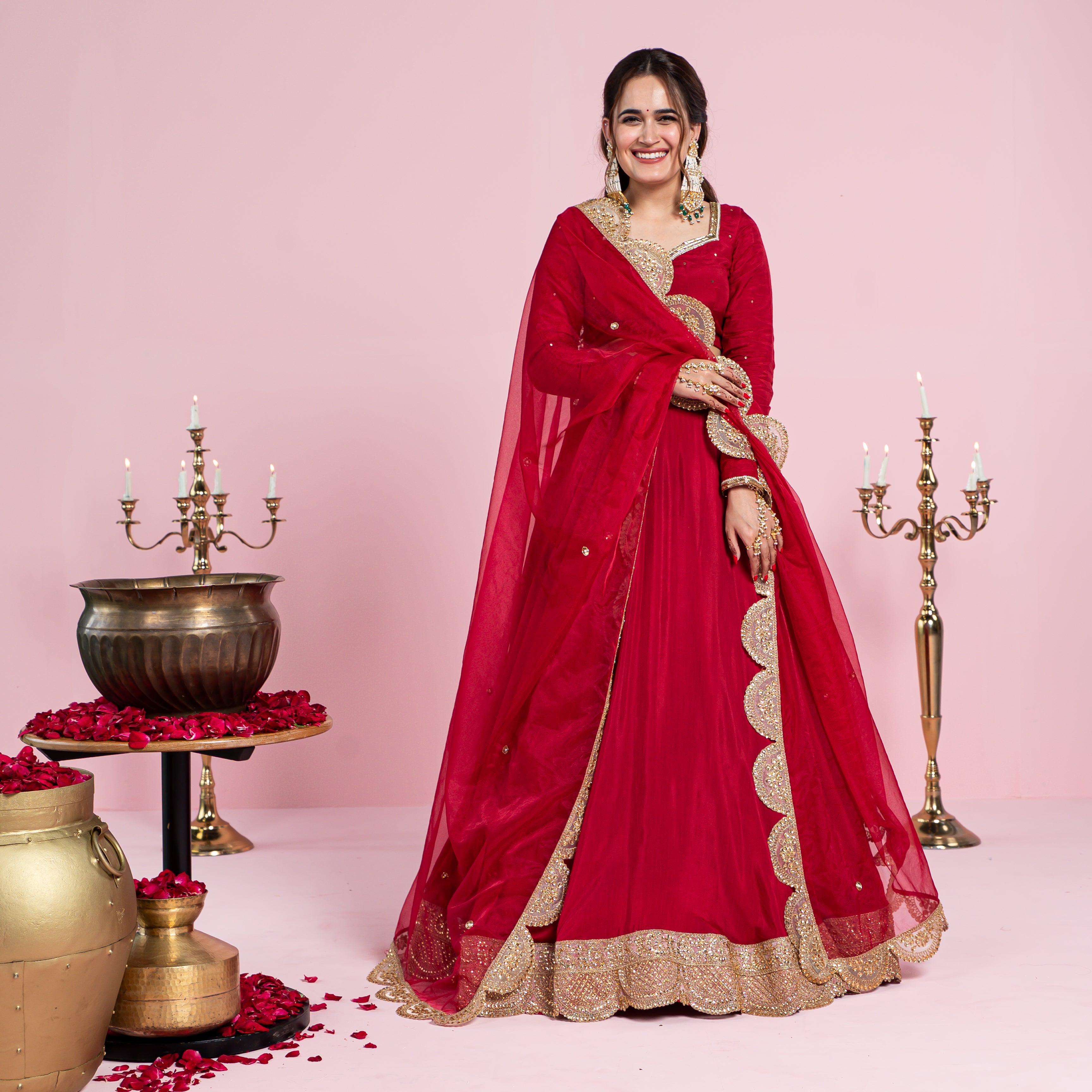 Gauri Red Cotton Silk Designer Lehenga Set for Women Online
