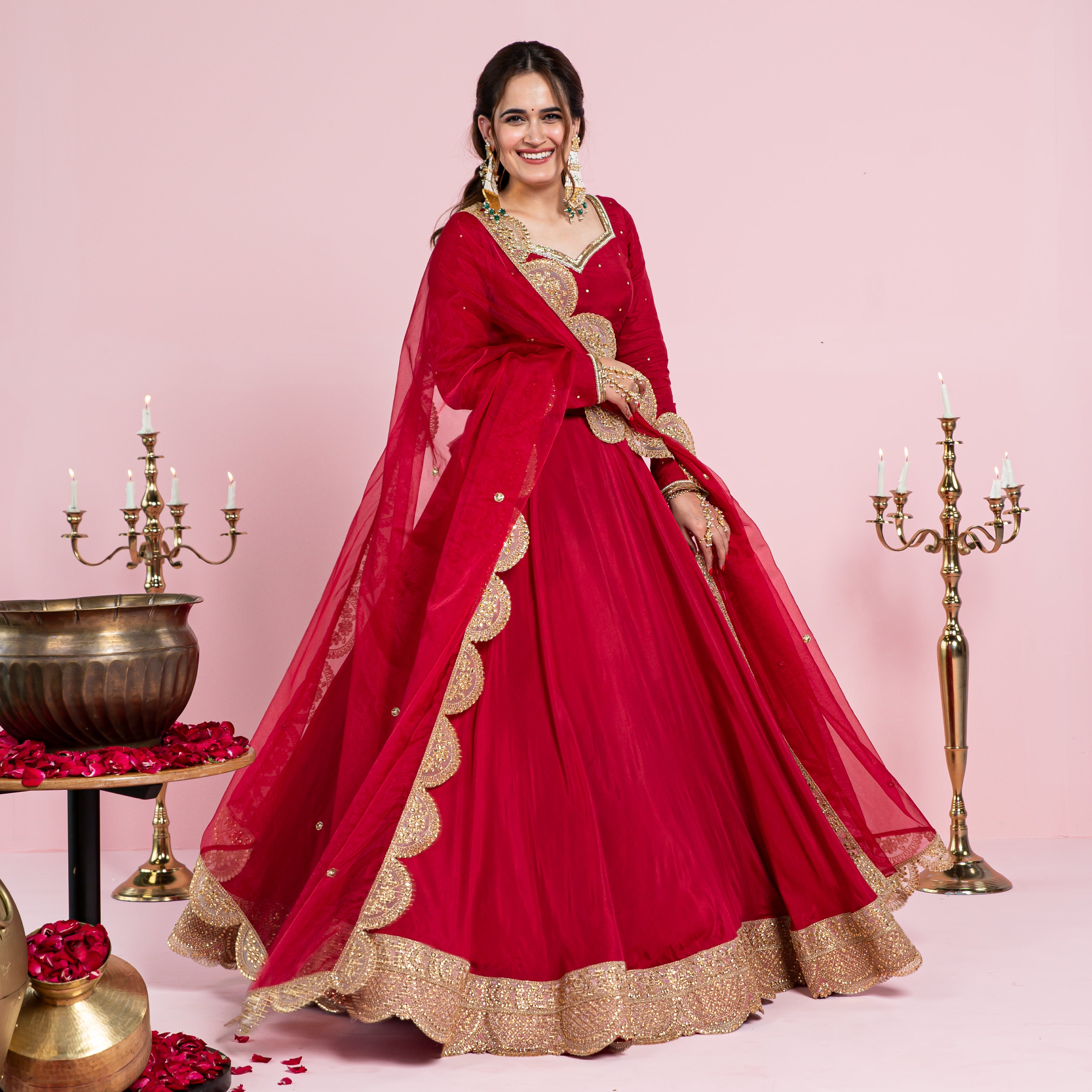 Red Cotton Silk Lehenga Set for Women Online