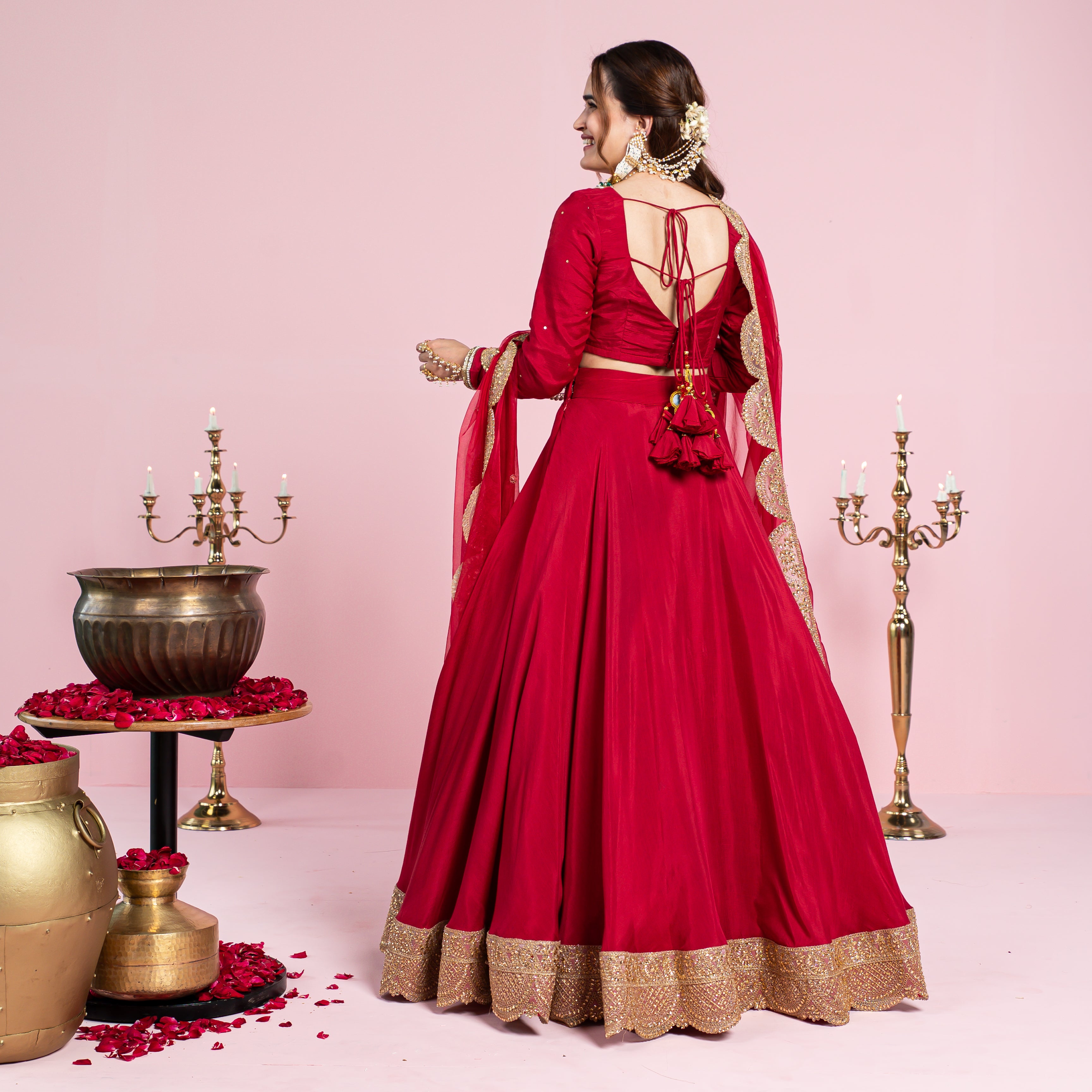Red Cotton Silk Lehenga Set for Women Online