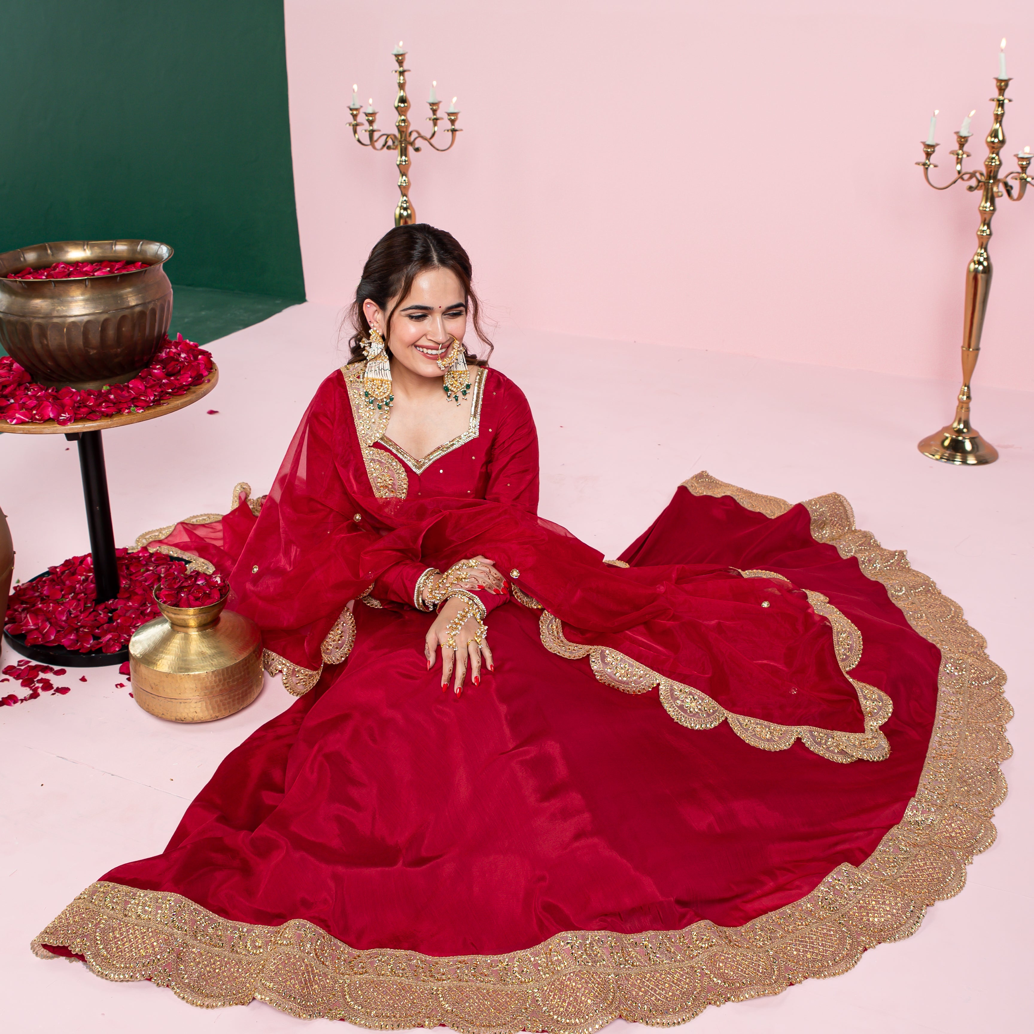Gauri Red Cotton Silk Designer Lehenga Set for Women Online