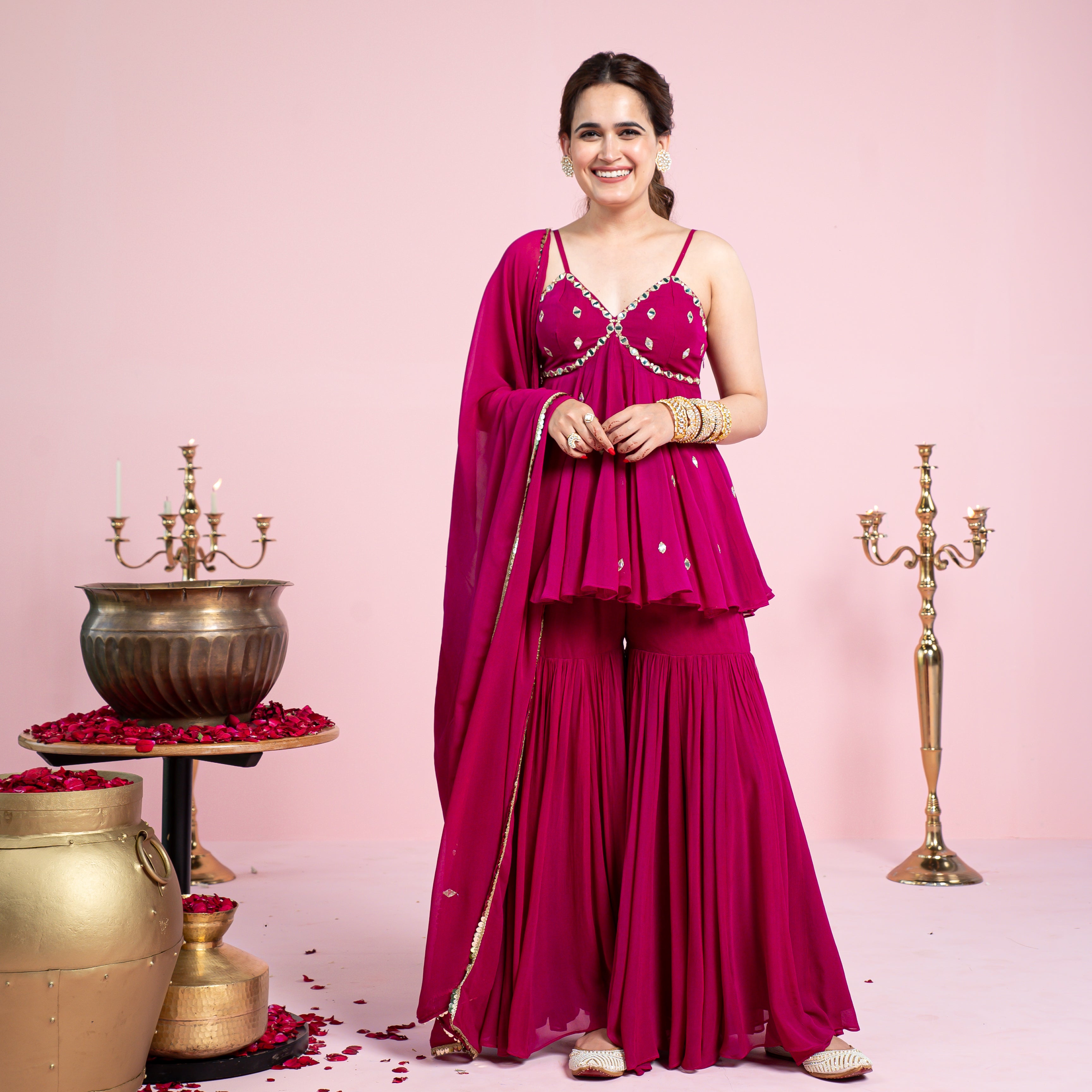 Shagna Pink Georgette Designer Sharara Suit Set for Women Online