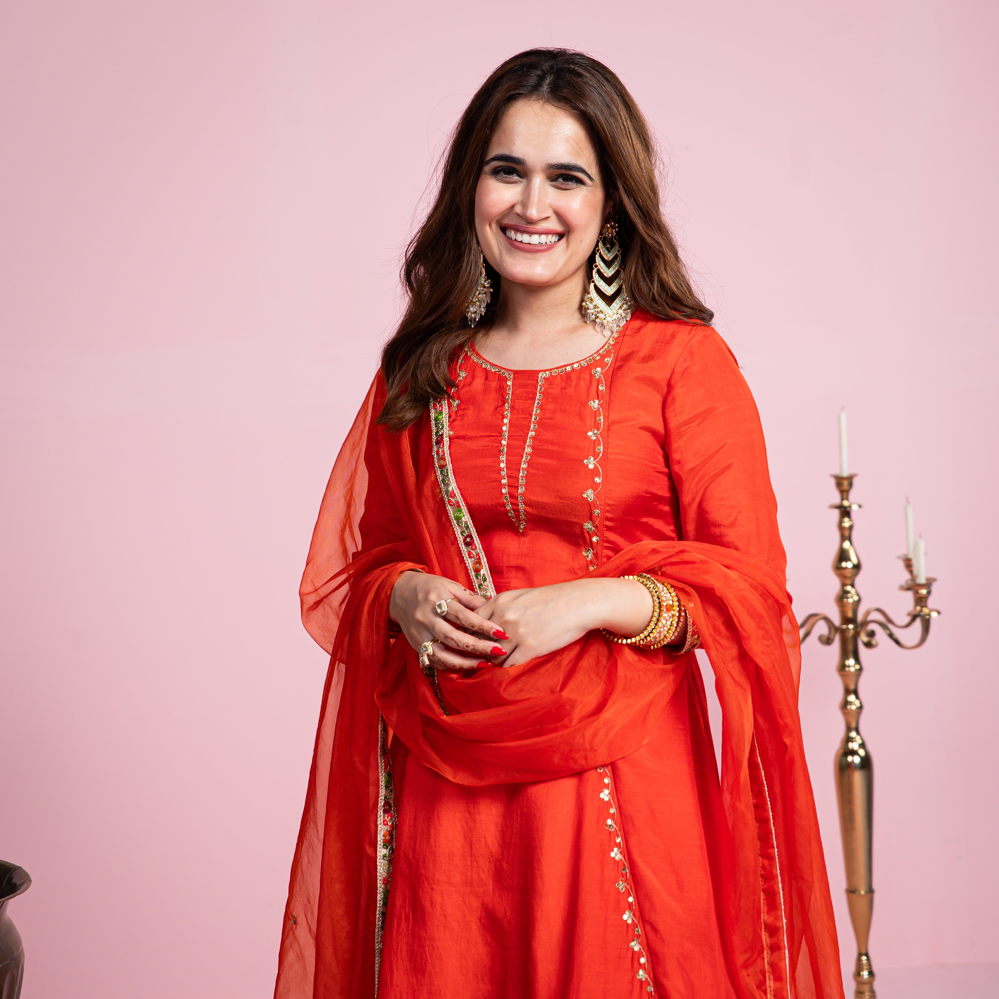 Orange Cotton SIlk Dhoti Suit Set for Women Online
