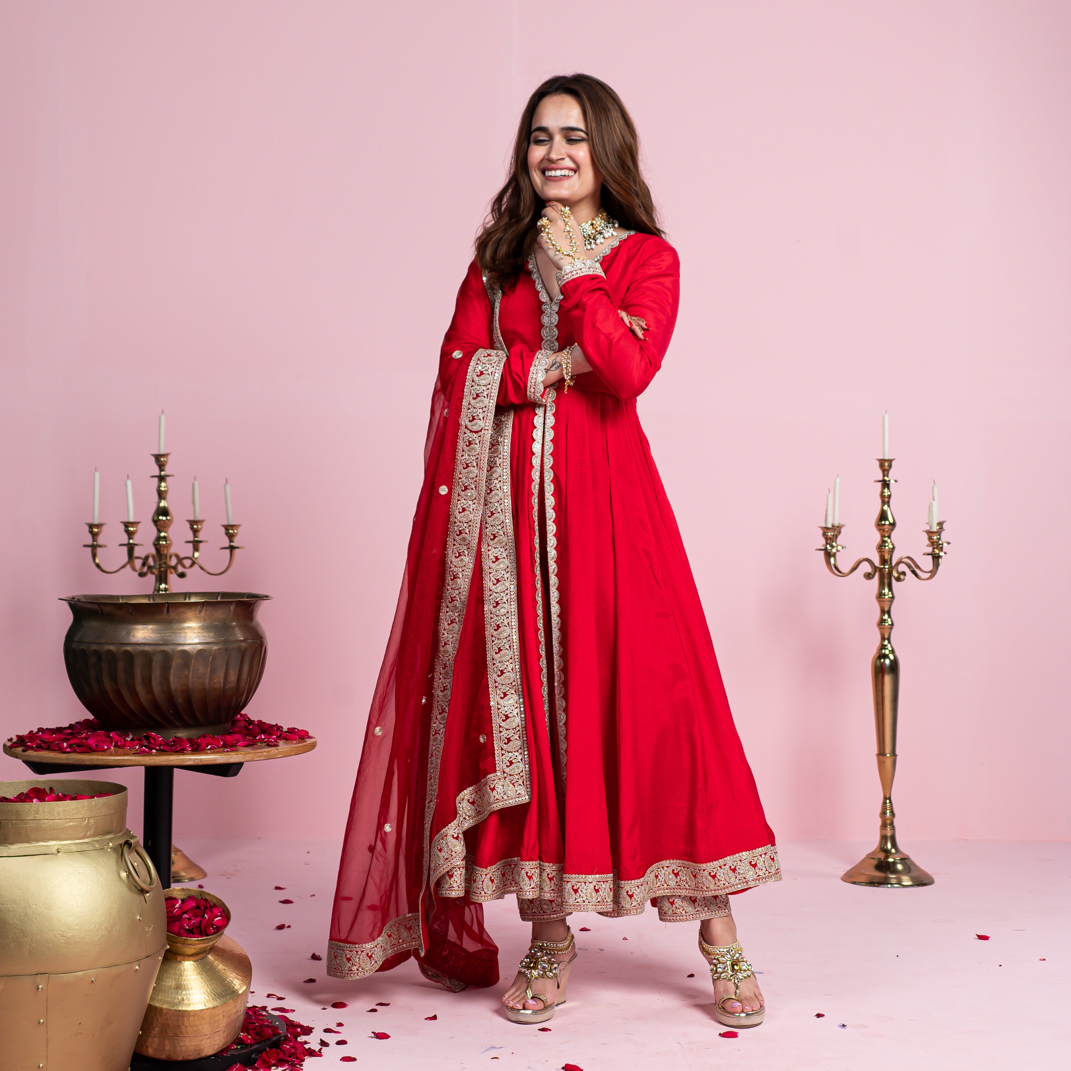 Parvati Red Designer Cotton Anarkali Suit Set for Women Online