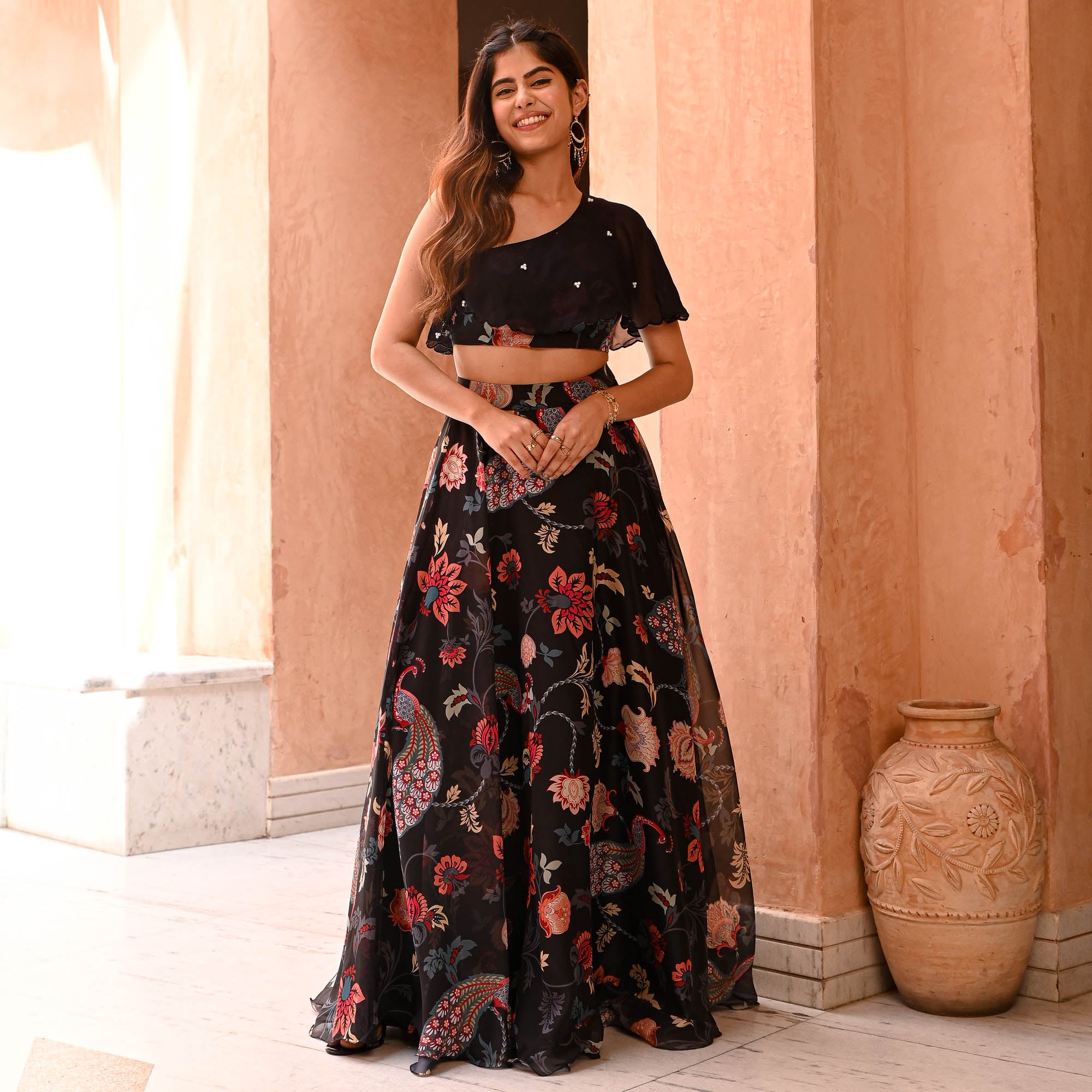 Basanti Black Floral Organza Designer Lehenga Set for Women Online