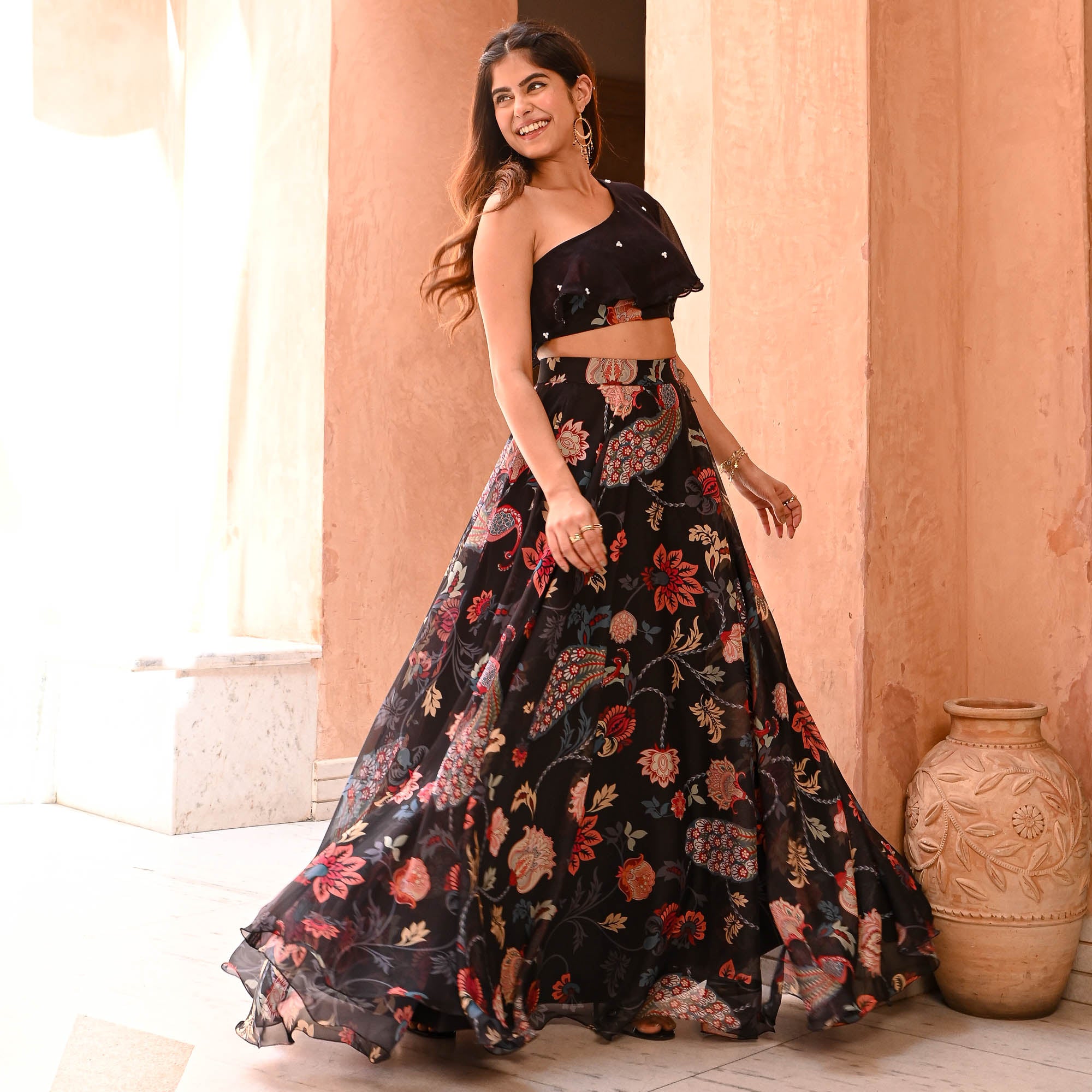 Basanti Black Floral Organza Designer Lehenga Set for Women Online