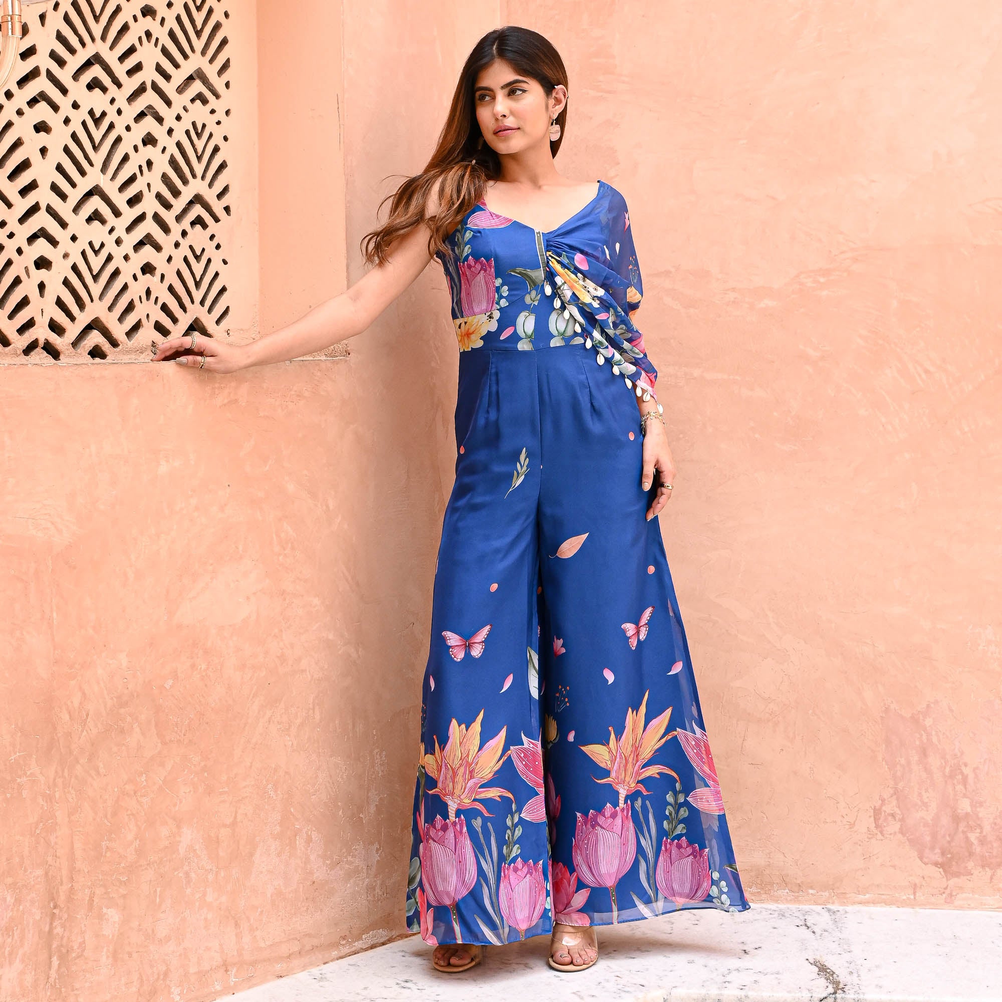 Mastana Blue Floral Designer Jumpsuit for Women Online