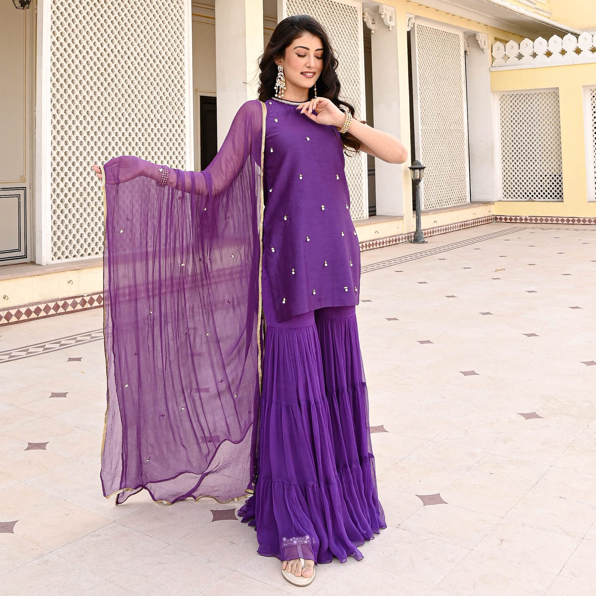 Heeriye Purple Designer Chiffon Sharara Suit Set for Women Online