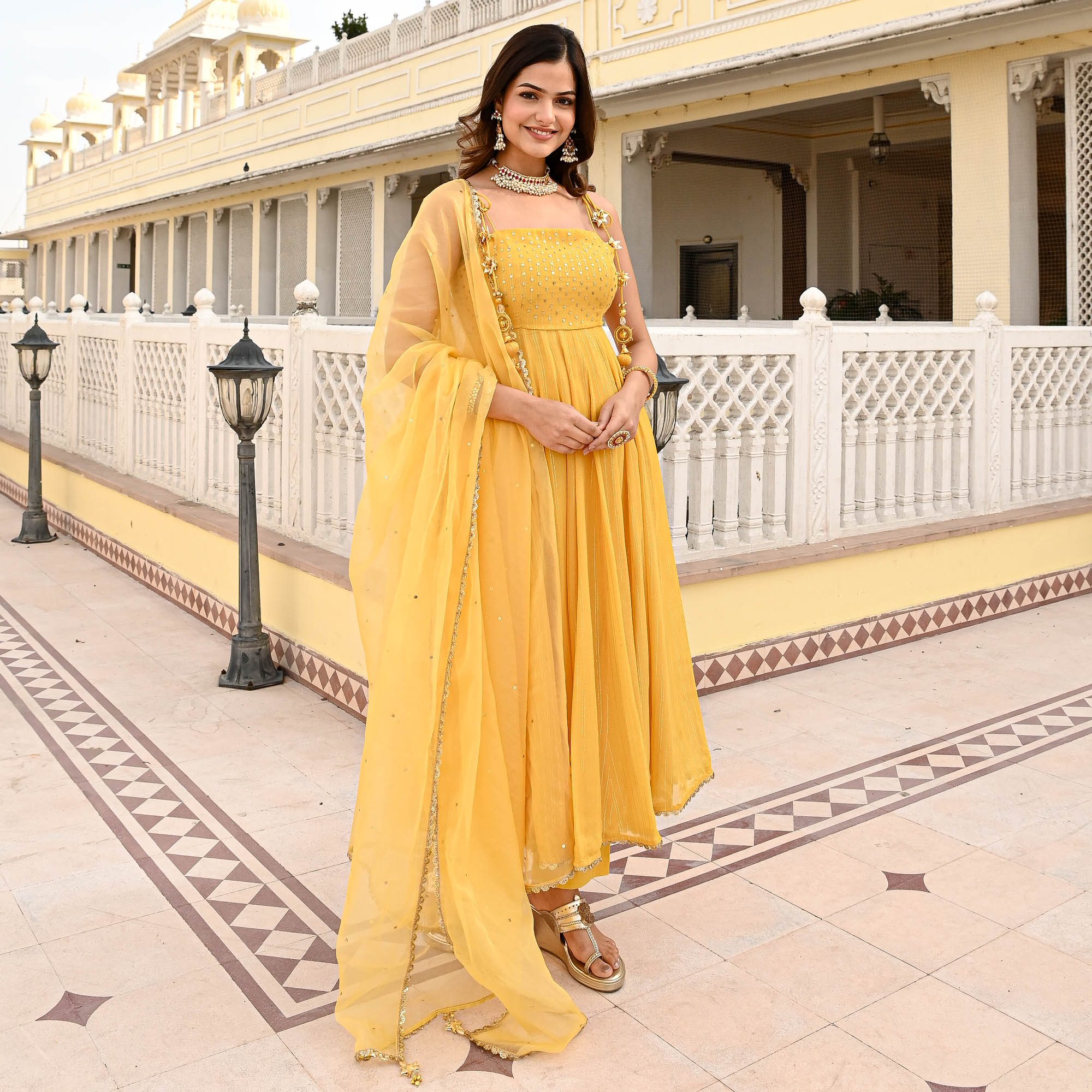 Yellow Haldi Sequin Work Anarkali Suit for Women Online