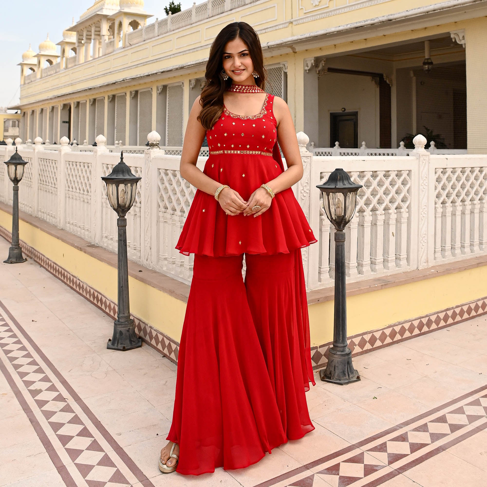 Magan Red Georgette Designer Sharara Suit Set for Women Online