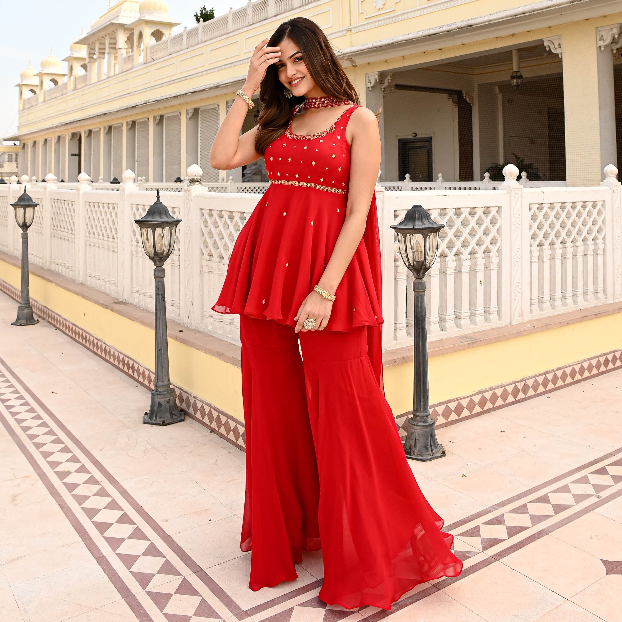 Red Sharara Suit Set for Women Online