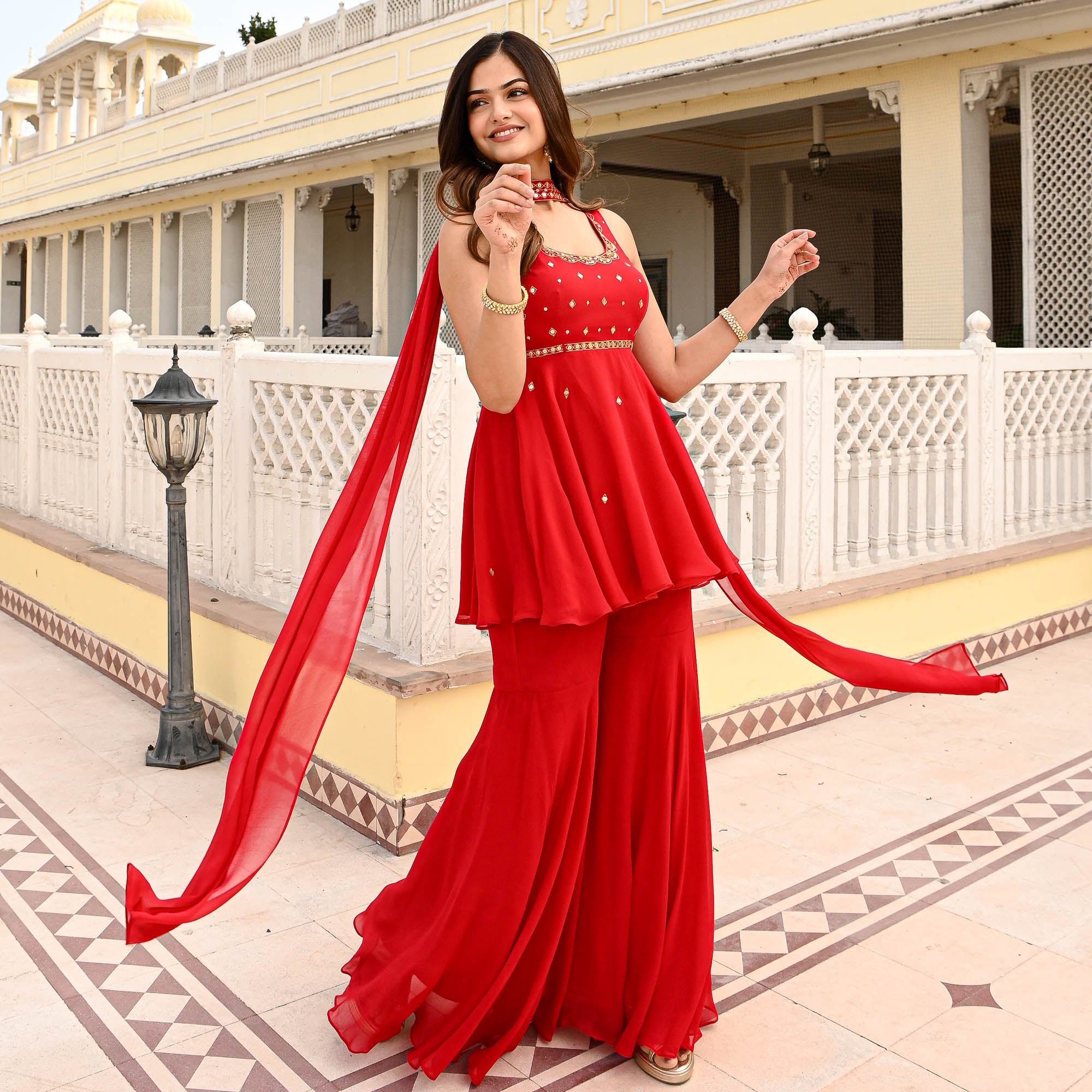 Magan Red Georgette Designer Sharara Suit Set for Women Online