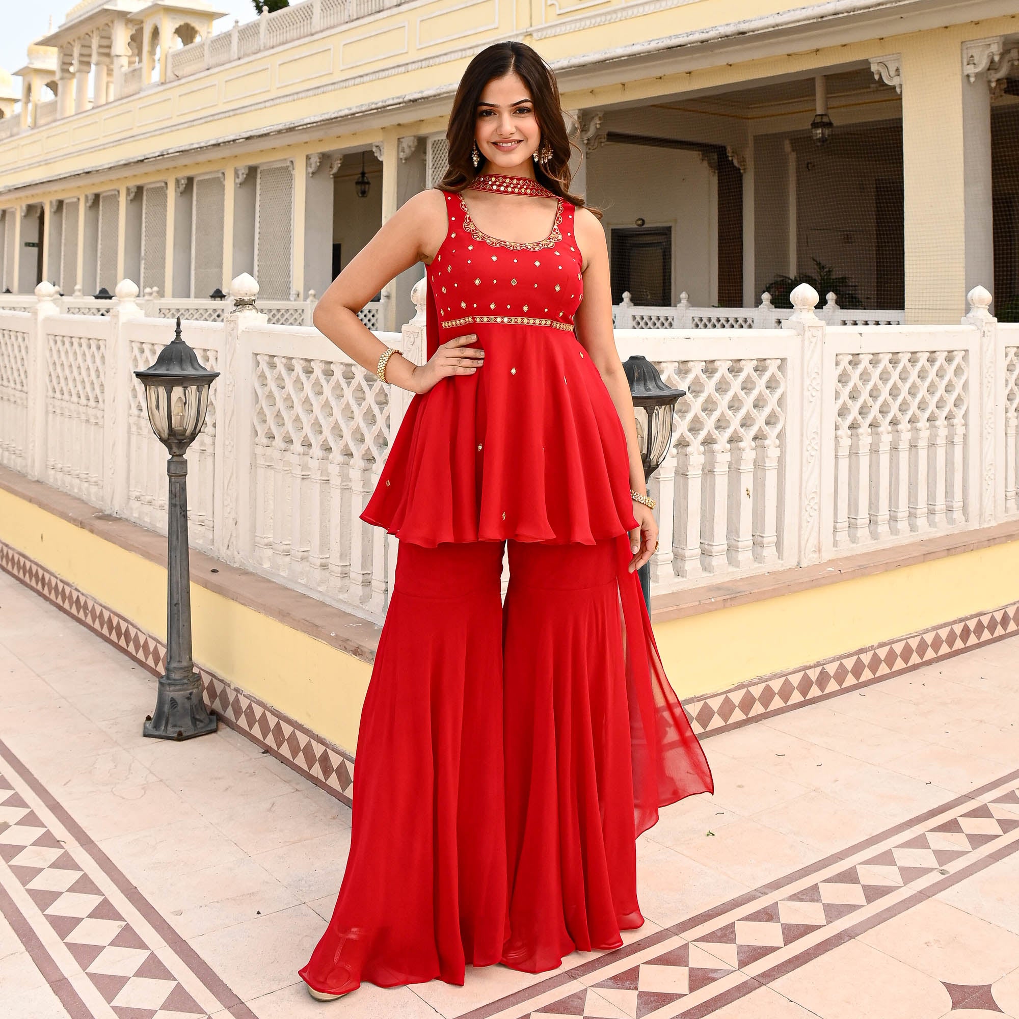 Red Sharara Suit Set for Women Online