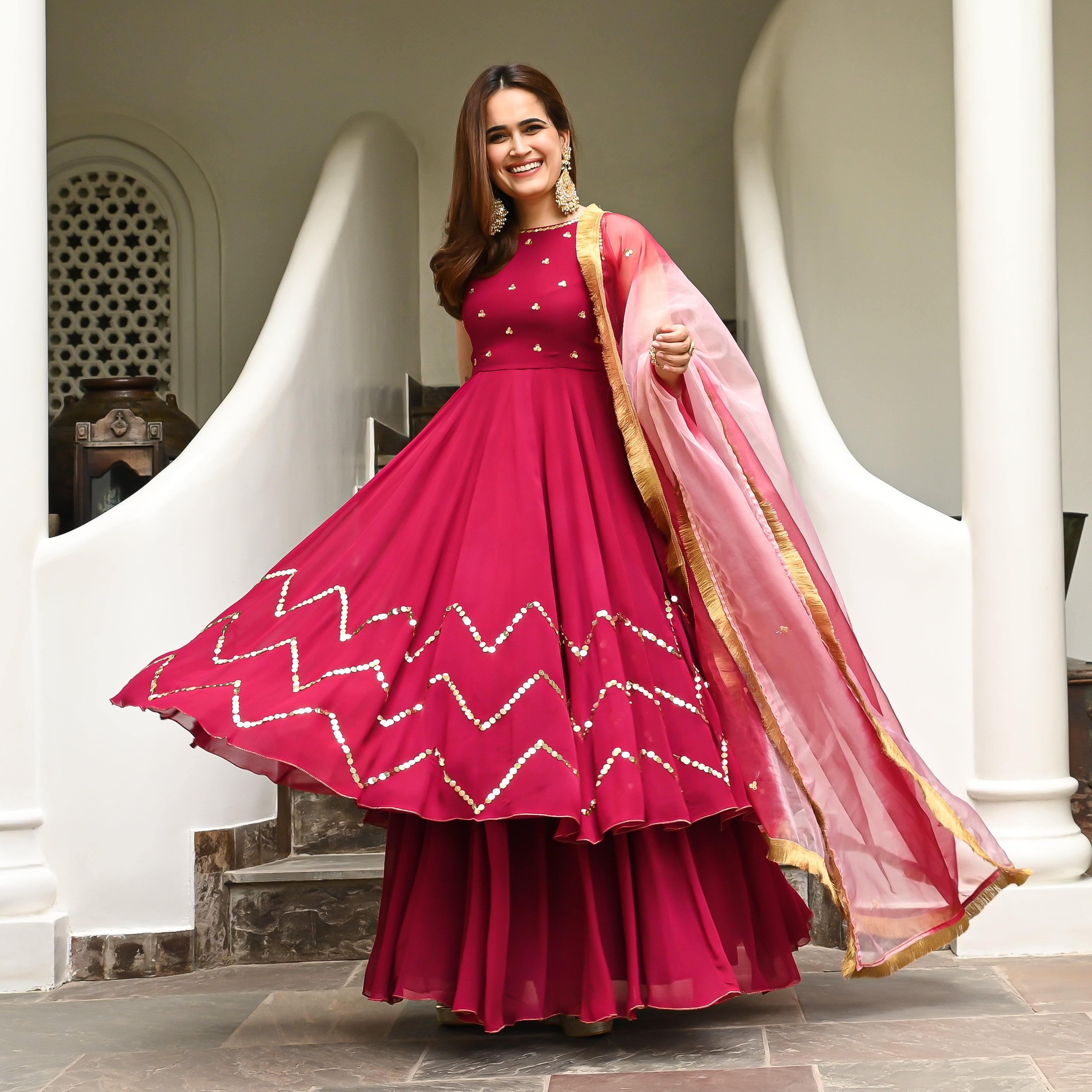 Leela Pink Halter Neck Designer Sharara Suit Set for Women Online