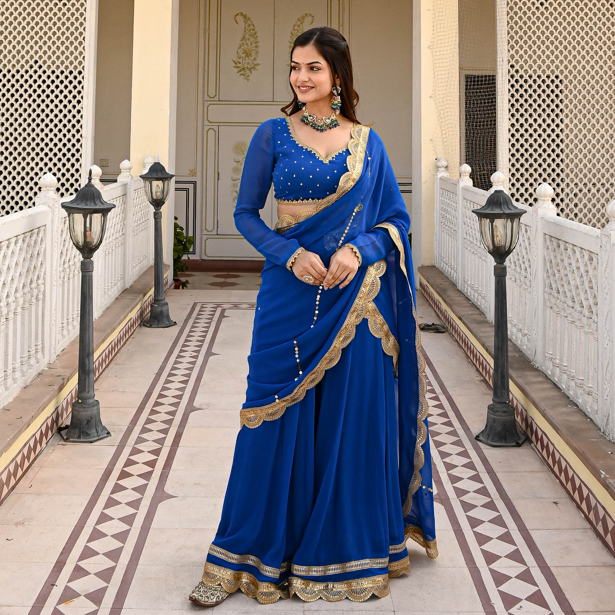 Sajna Blue Designer Drape Saree For Women Online