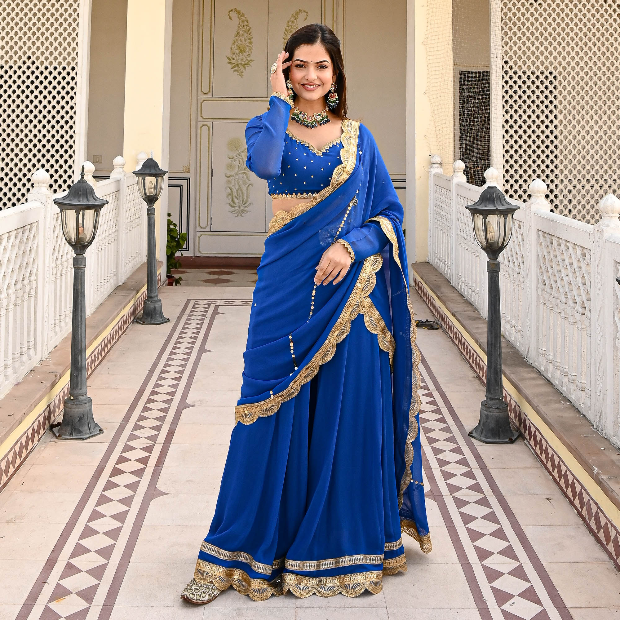 Sajna Blue Designer Drape Saree For Women Online