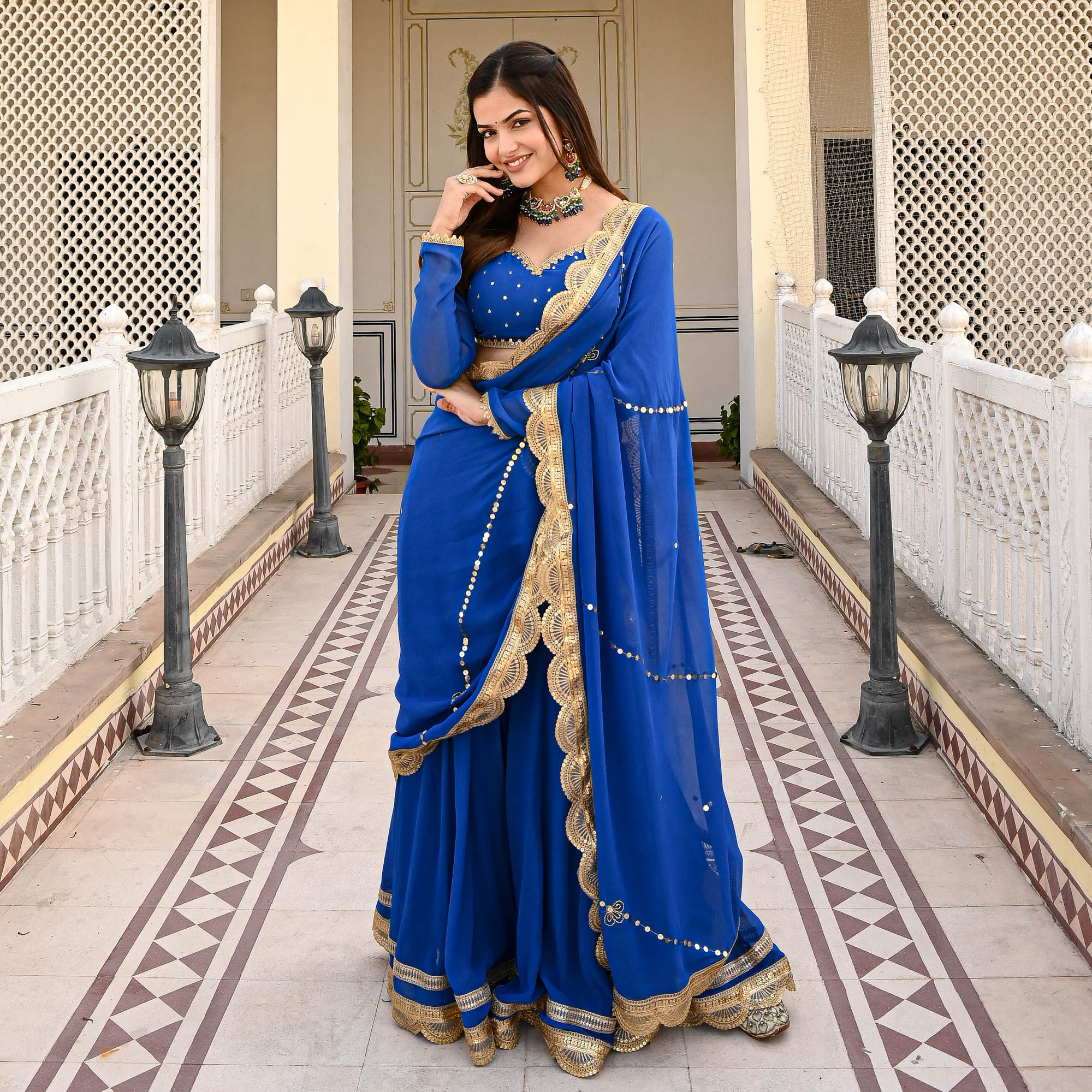 Blue Sharara with Blouse for Women Online