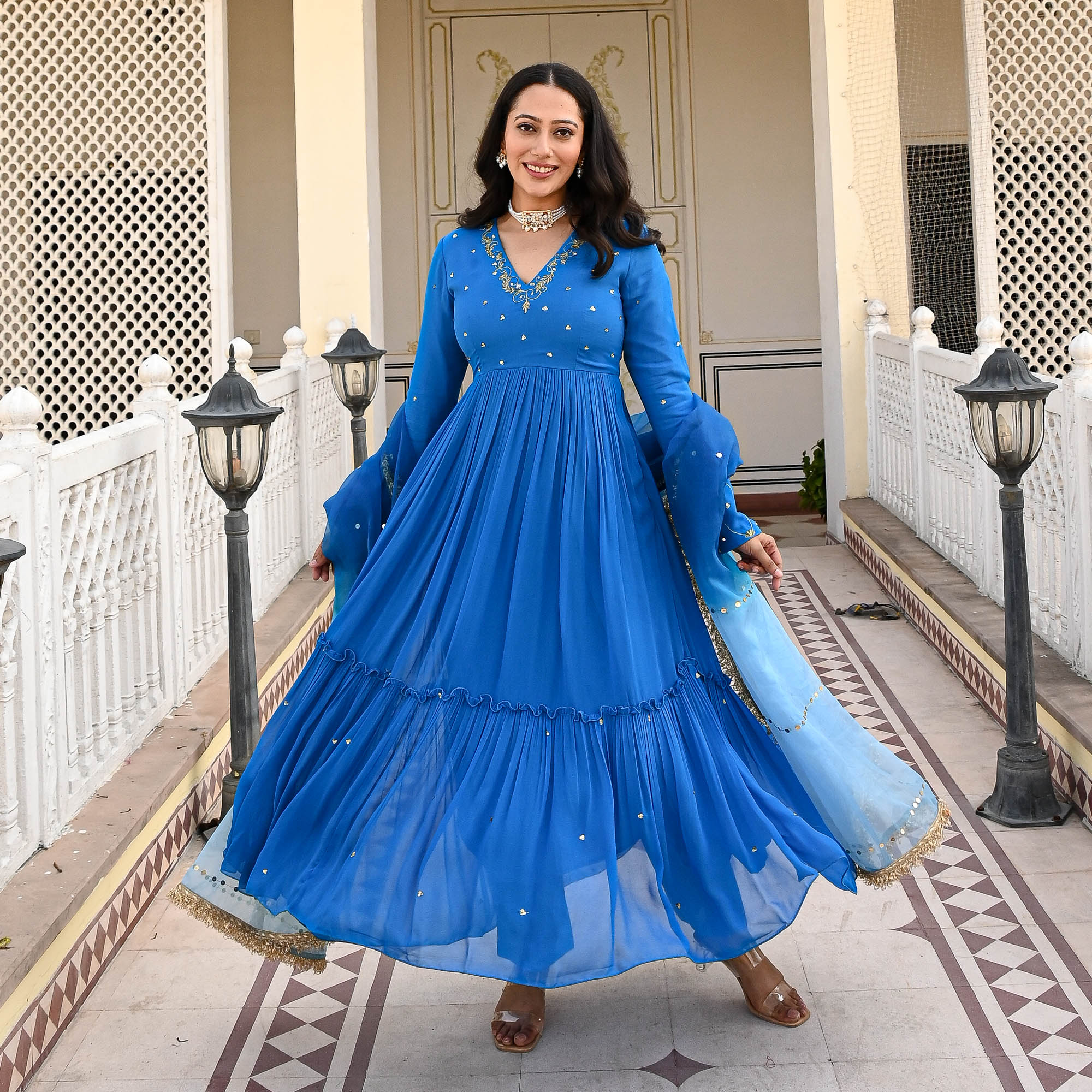 Nandini Designer Blue Anarkali Suit for Women Online UrbanStree Nandini Designer Blue Anarkali Suit for Women Online UrbanStree