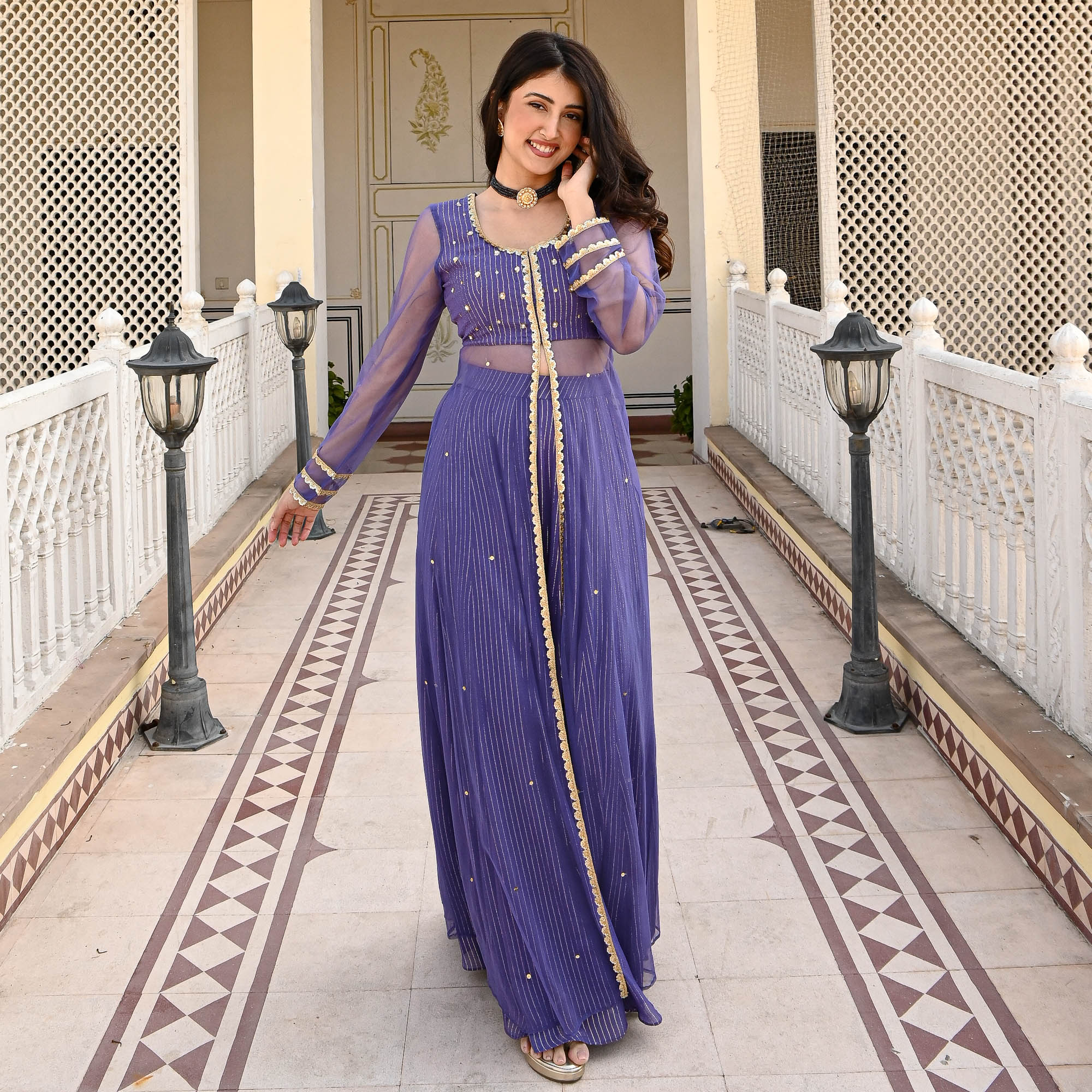 Shabnam Blue Full Sleeve Designer Suit Set for Women Online