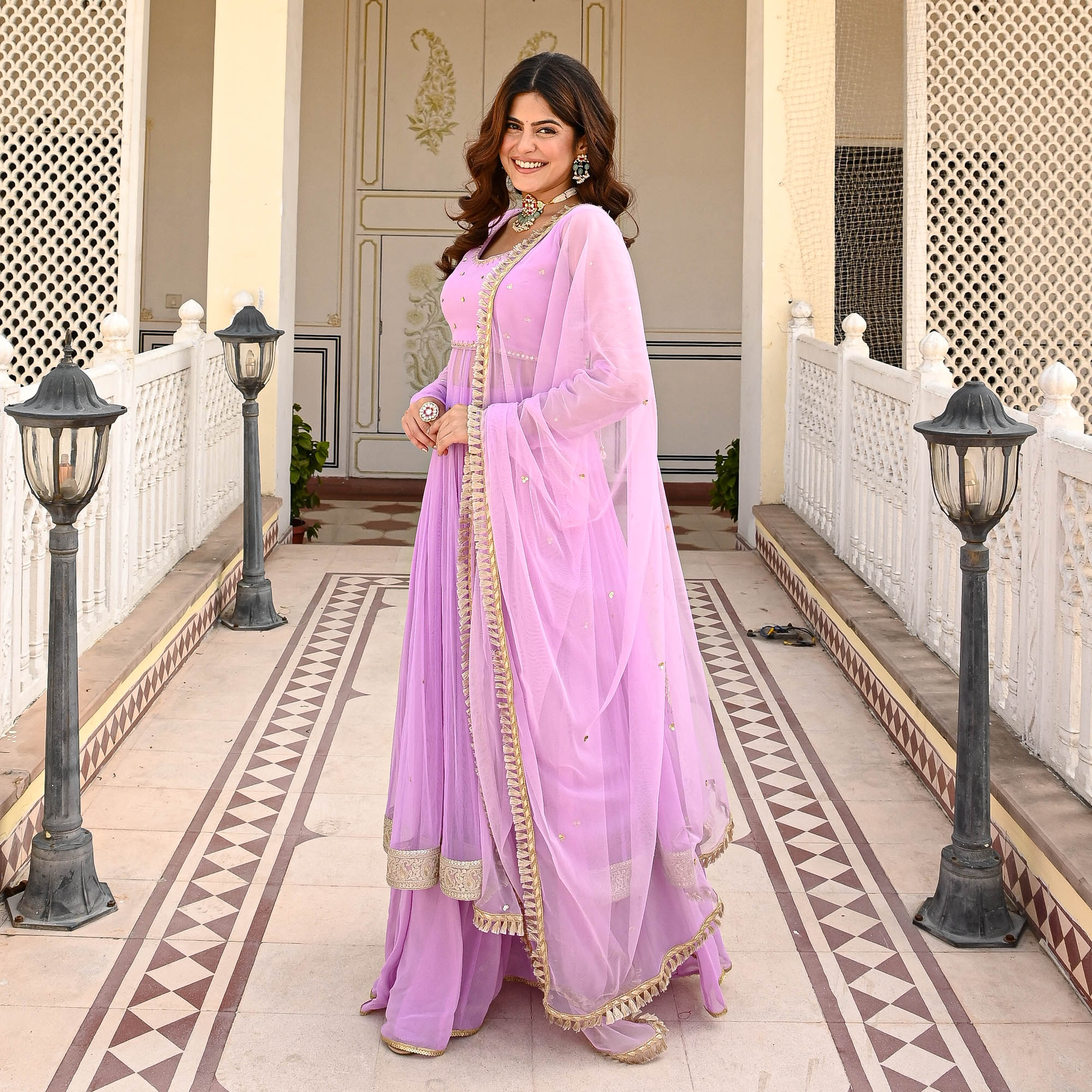 Lilac Net Anarkali Suit for Women Online