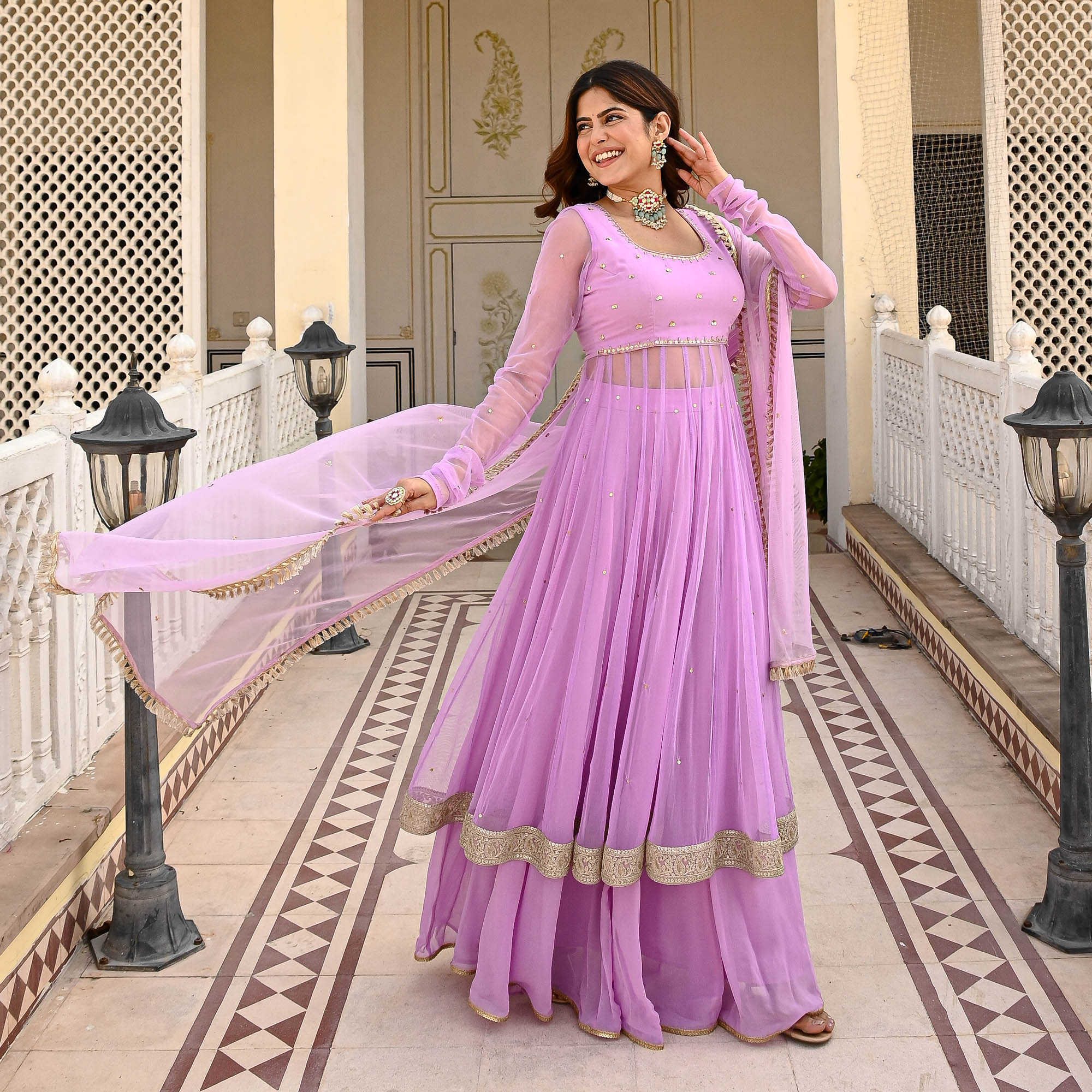 Lilac Net Anarkali Suit for Women Online