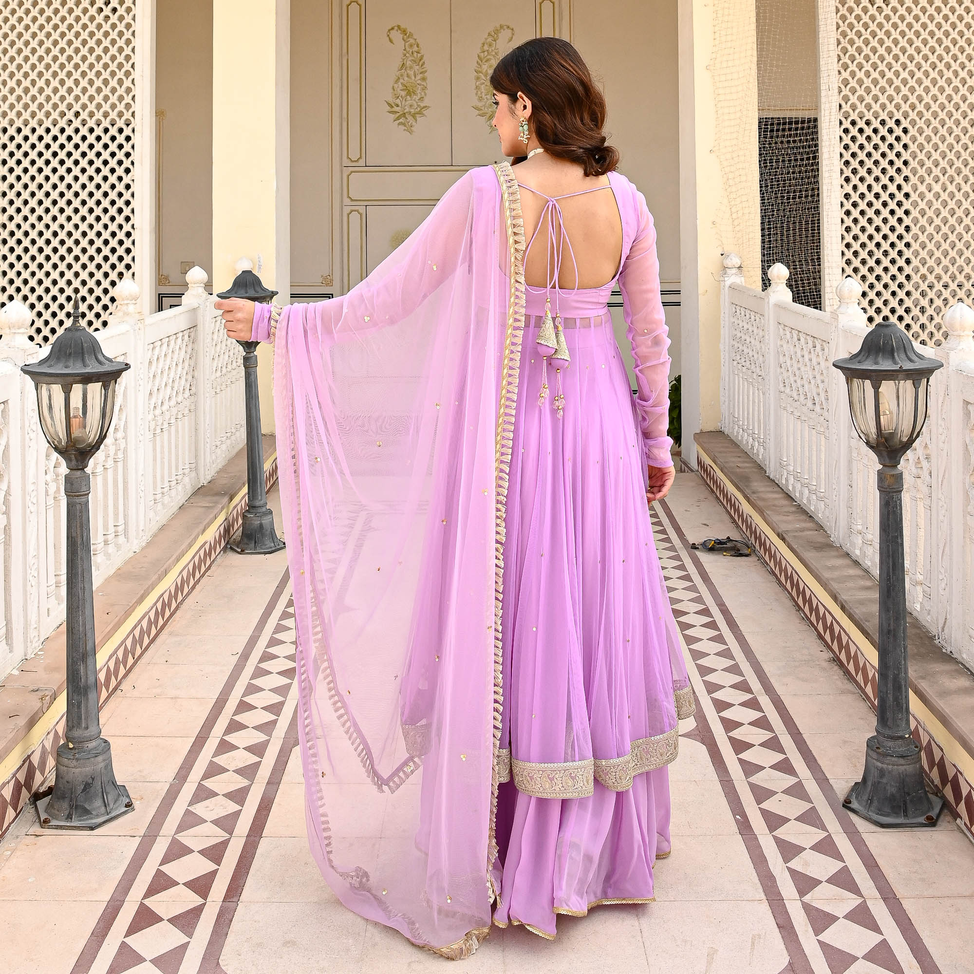 Lilac Net Anarkali Suit for Women Online