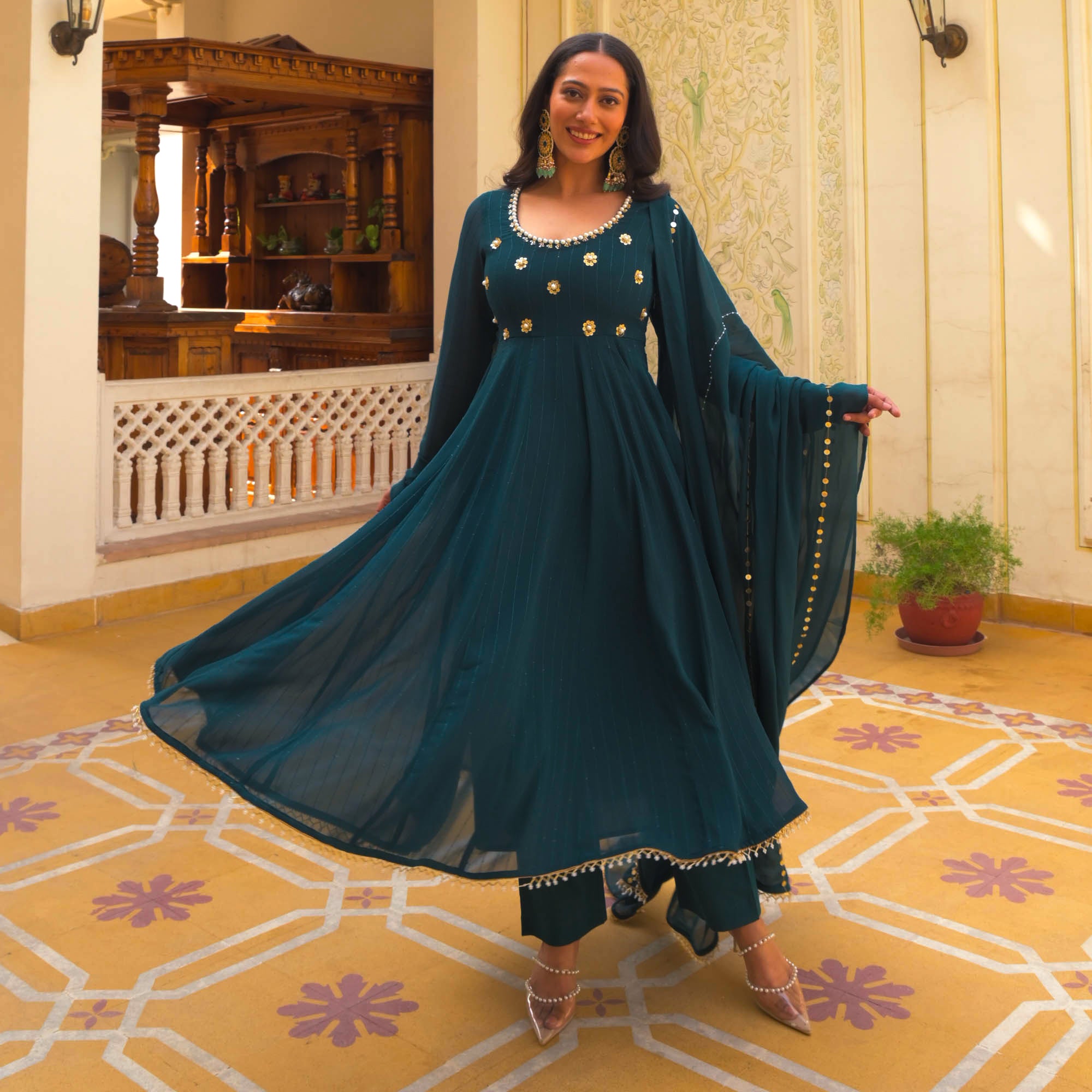 Hoor Green Designer Georgette Suit Set for Women Online