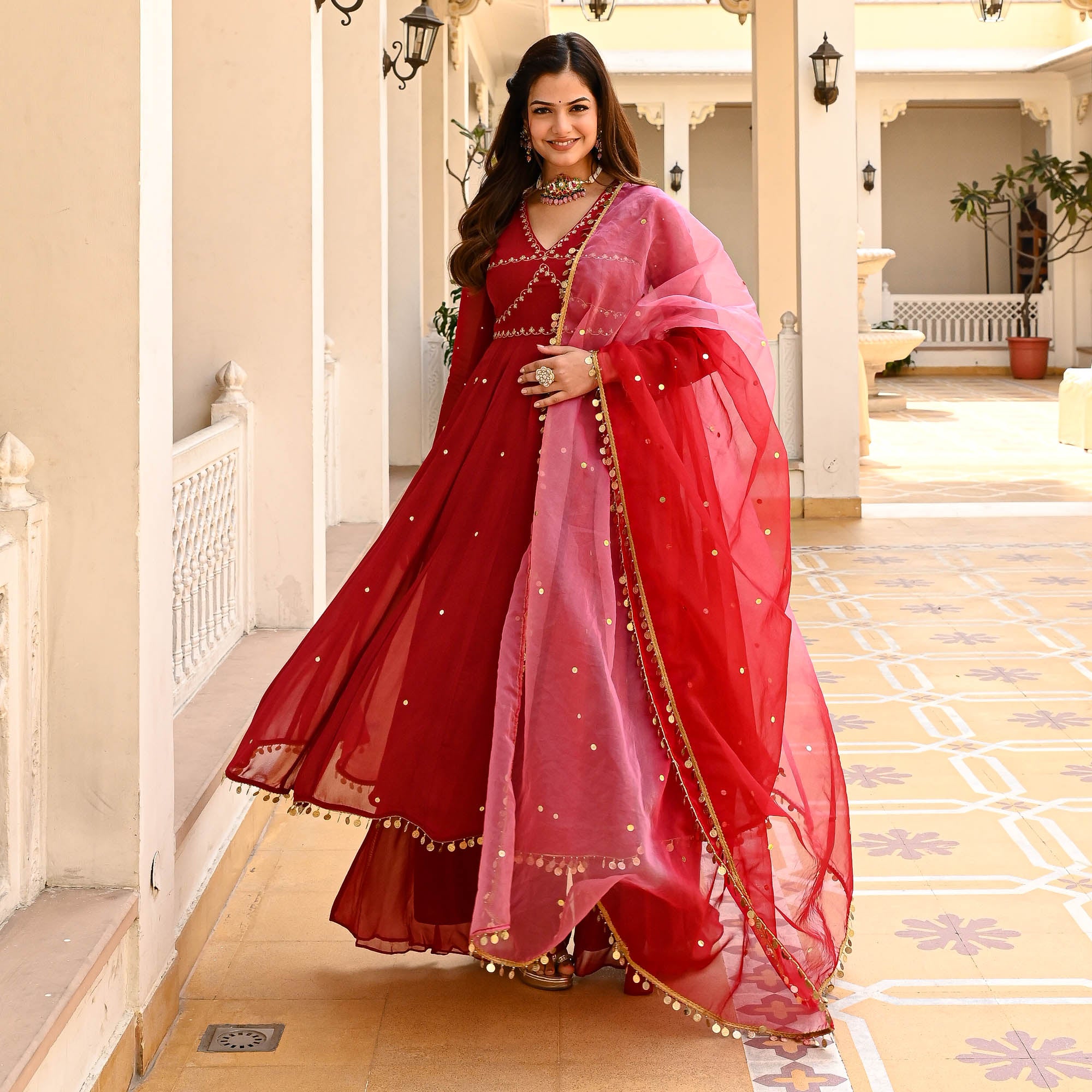 Biba Red Designer Anarkali for Women Online