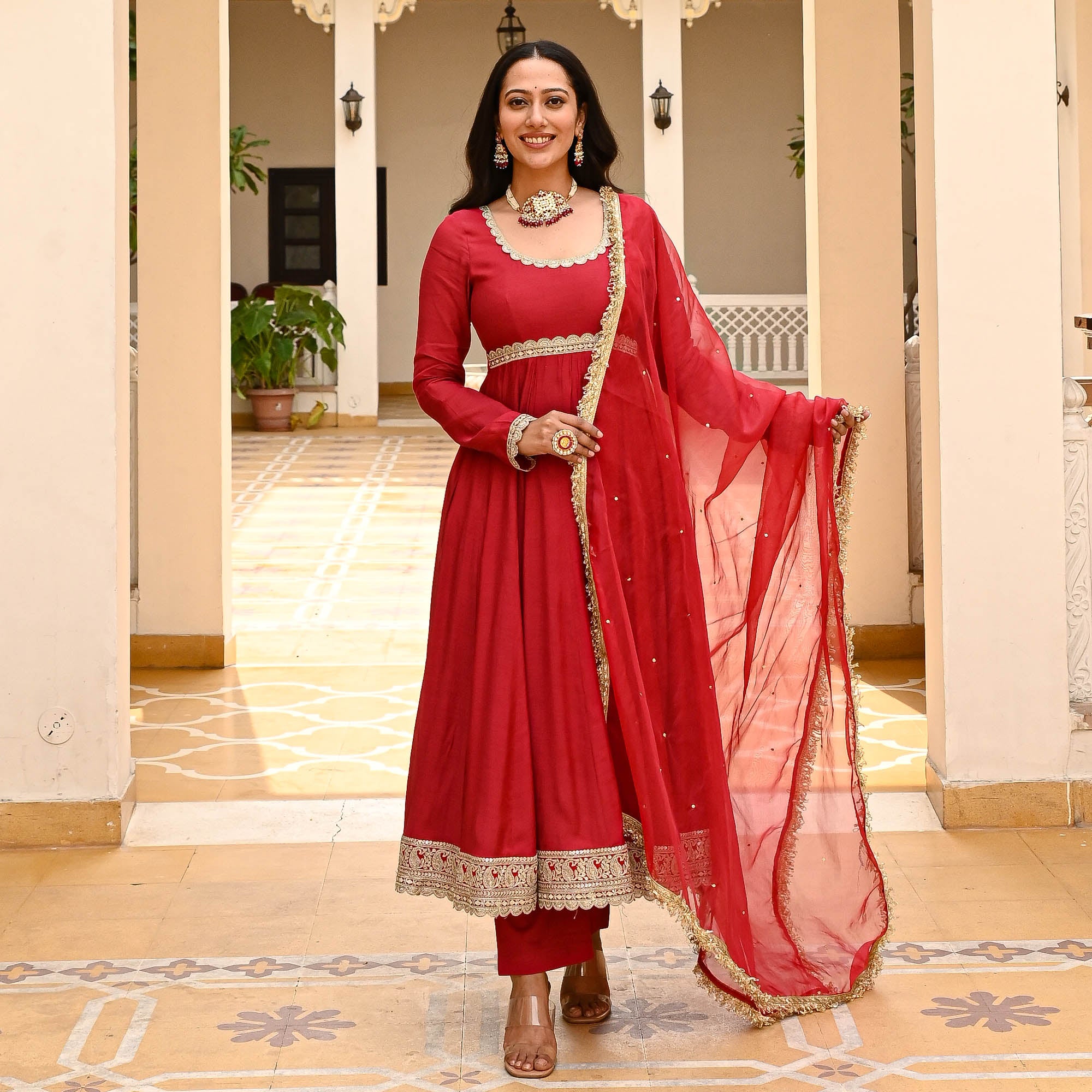 Navrang Red Full Sleeve Designer Suit Set for Women Online