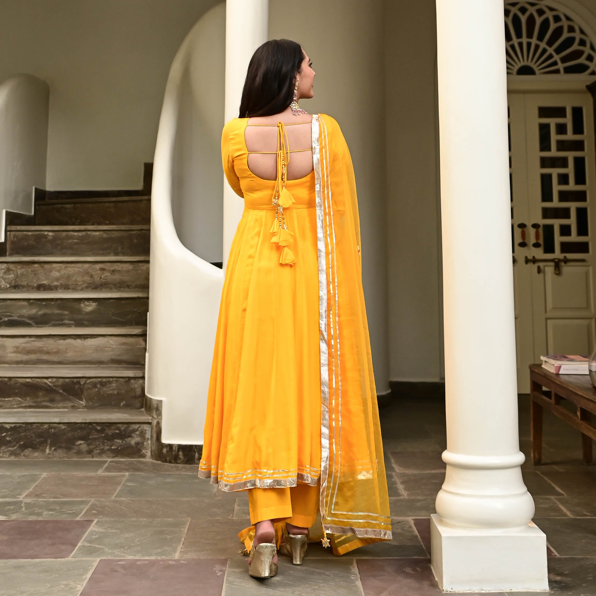 Yellow Anarkali Suit With Embroidery – Priyanka Jain