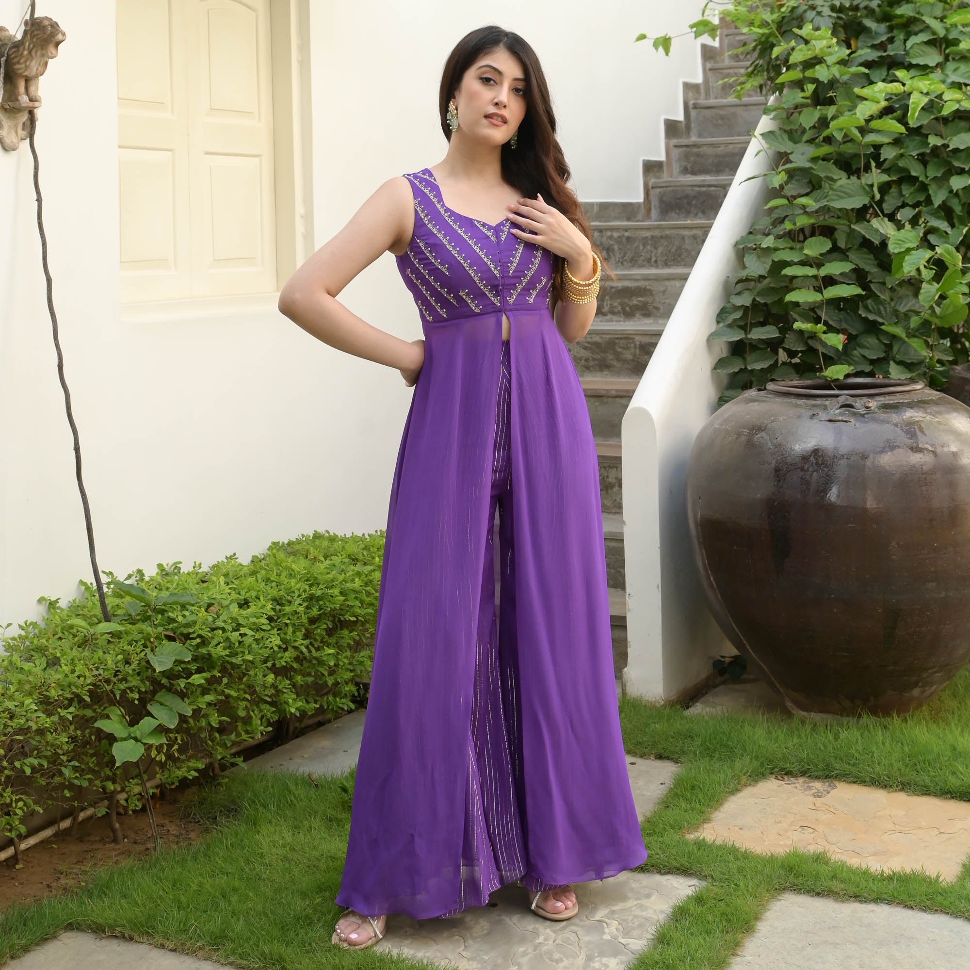 Saachi Purple Lurex Sleeveless Designer Co-Ord Set Online
