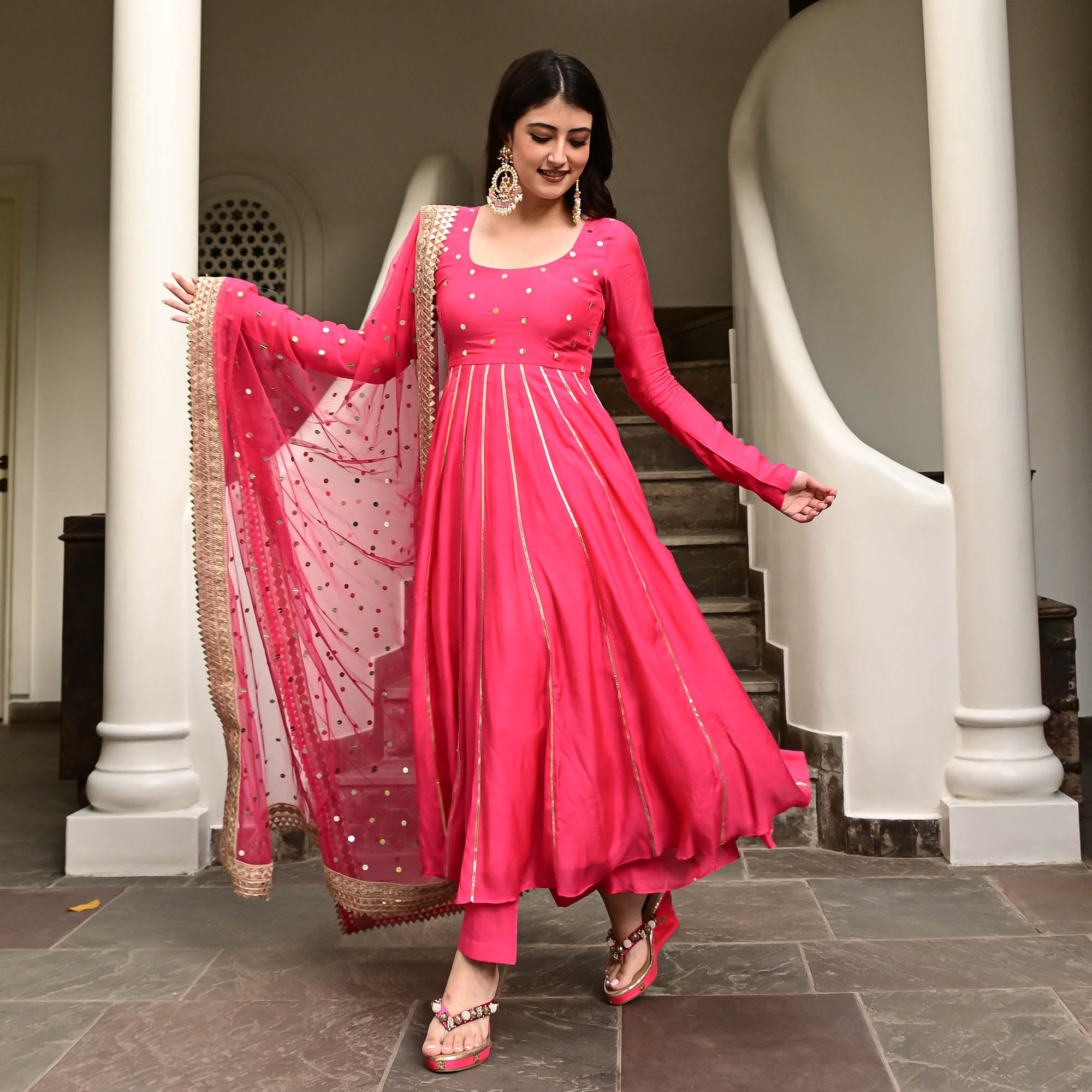 Pink Cotton Silk Anarkali Suit for Women Online