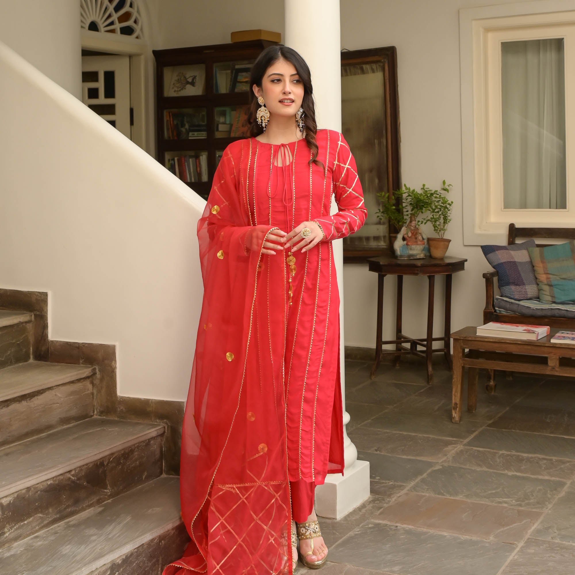 Red Gotta work Straight Suit for Karwachauth