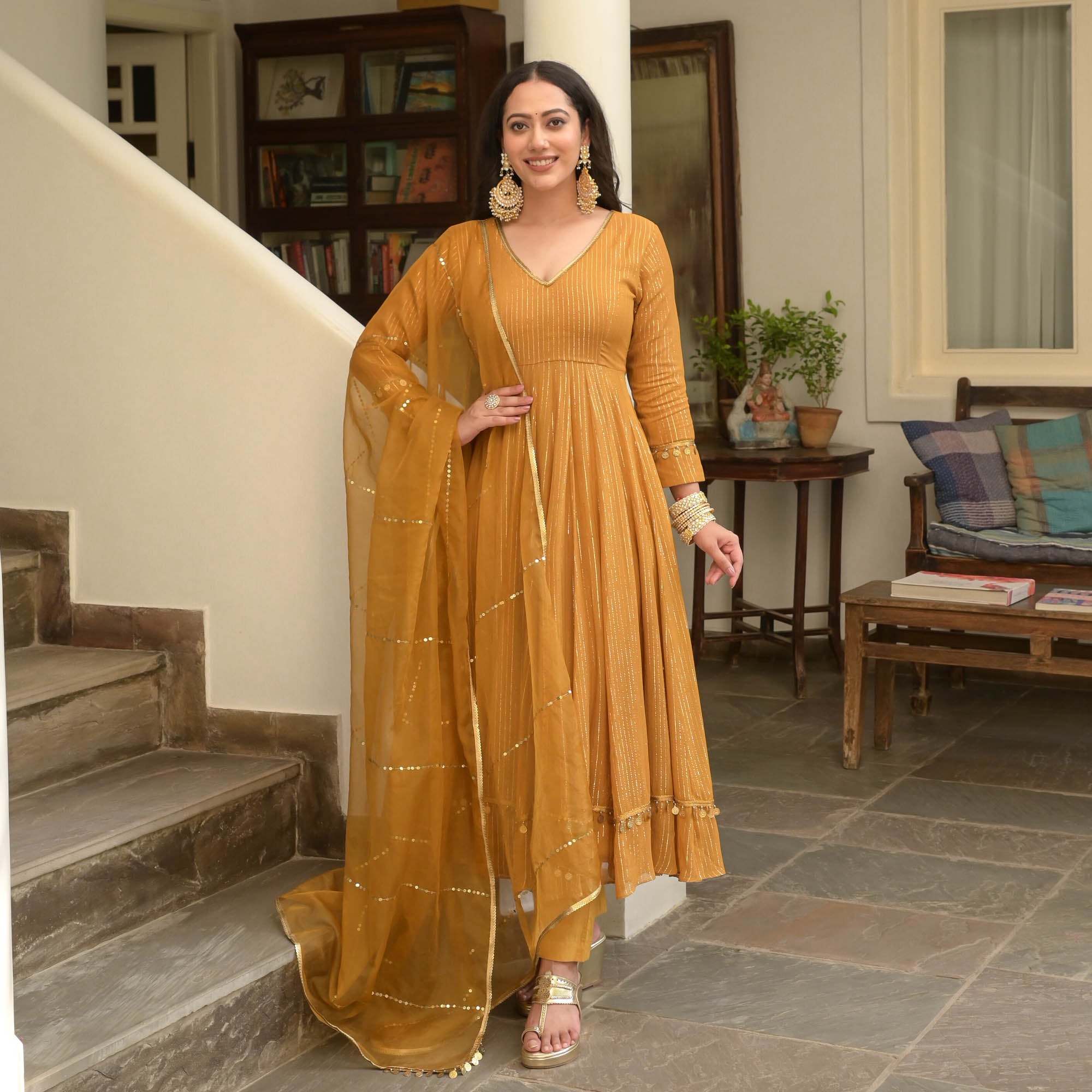 Maya Yellow Lurex Designer Anarkali Suit Set for Women Online