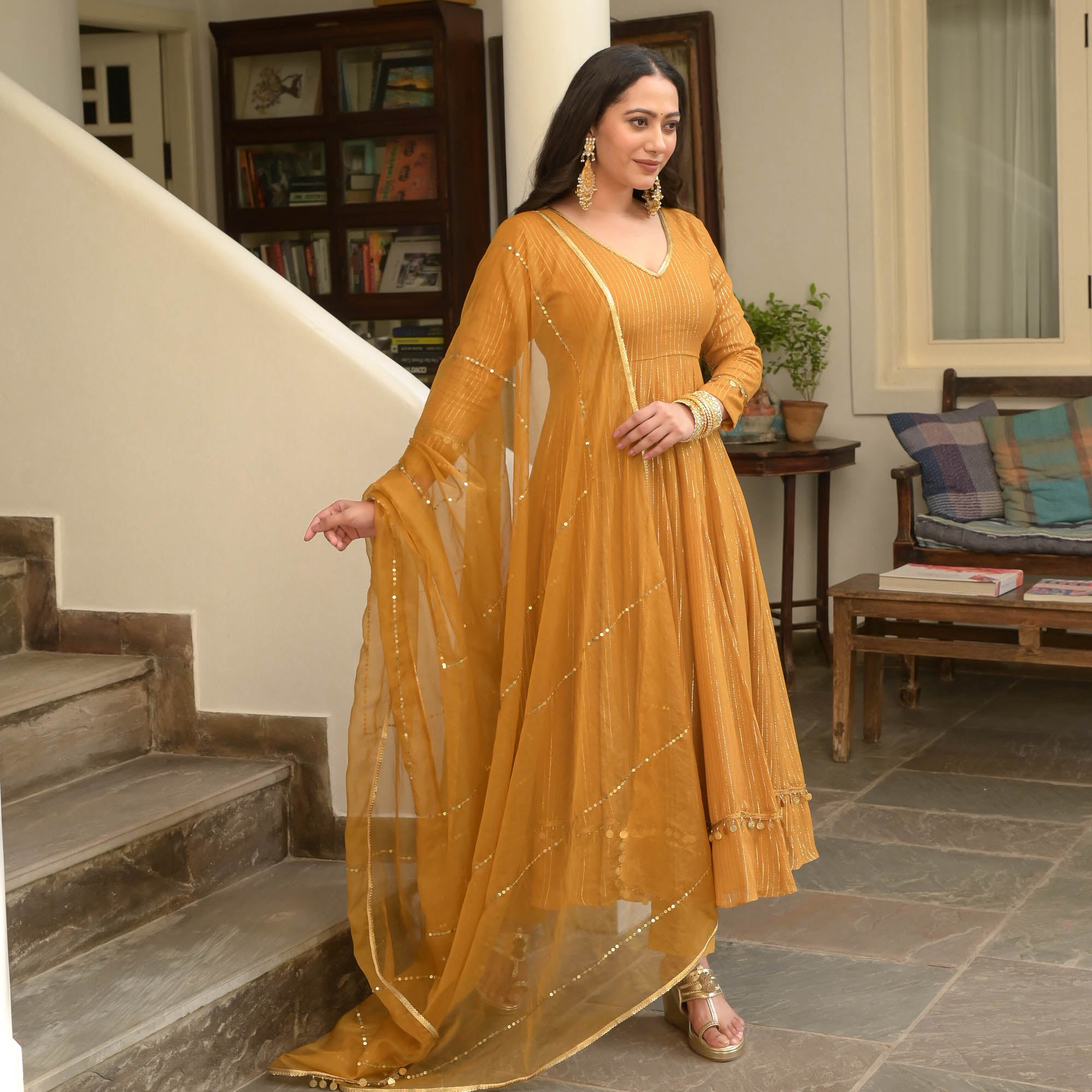 Maya Yellow Lurex Designer Anarkali Suit Set for Women Online