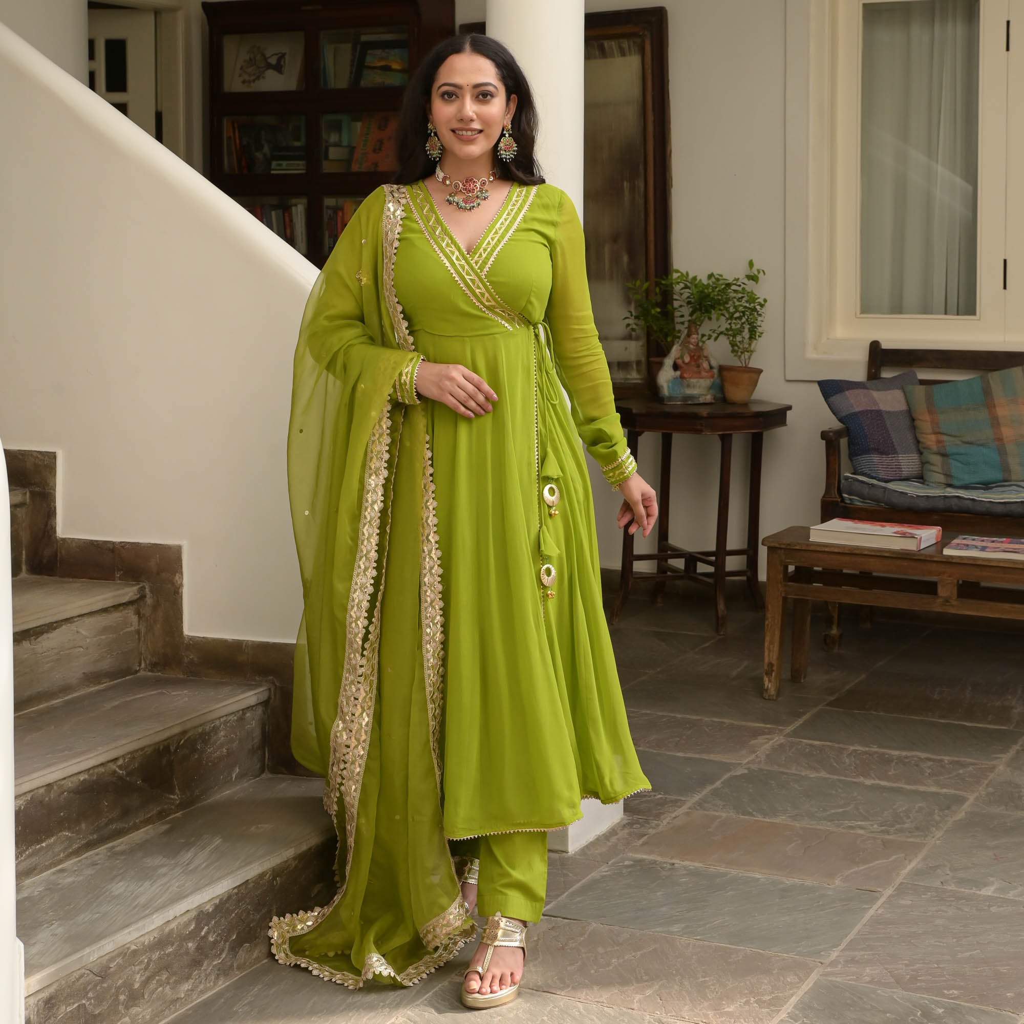 Green Angrakha Style Anarkali Suit Set for Women Online