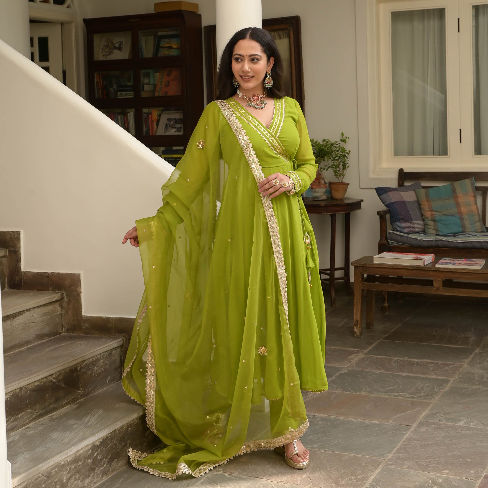 Maithali Green Designer Georgette Anarkali Suit Set for Women Online