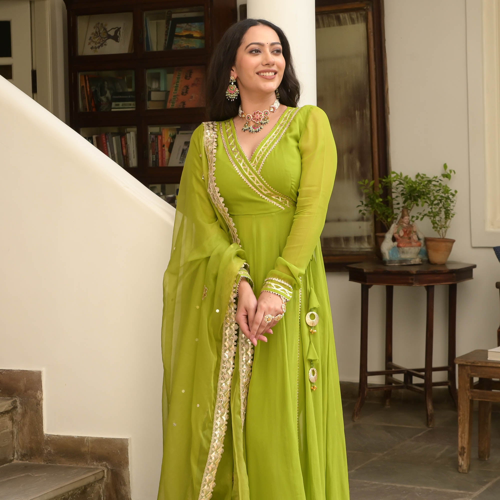Green Angrakha Style Anarkali Suit Set for Women Online