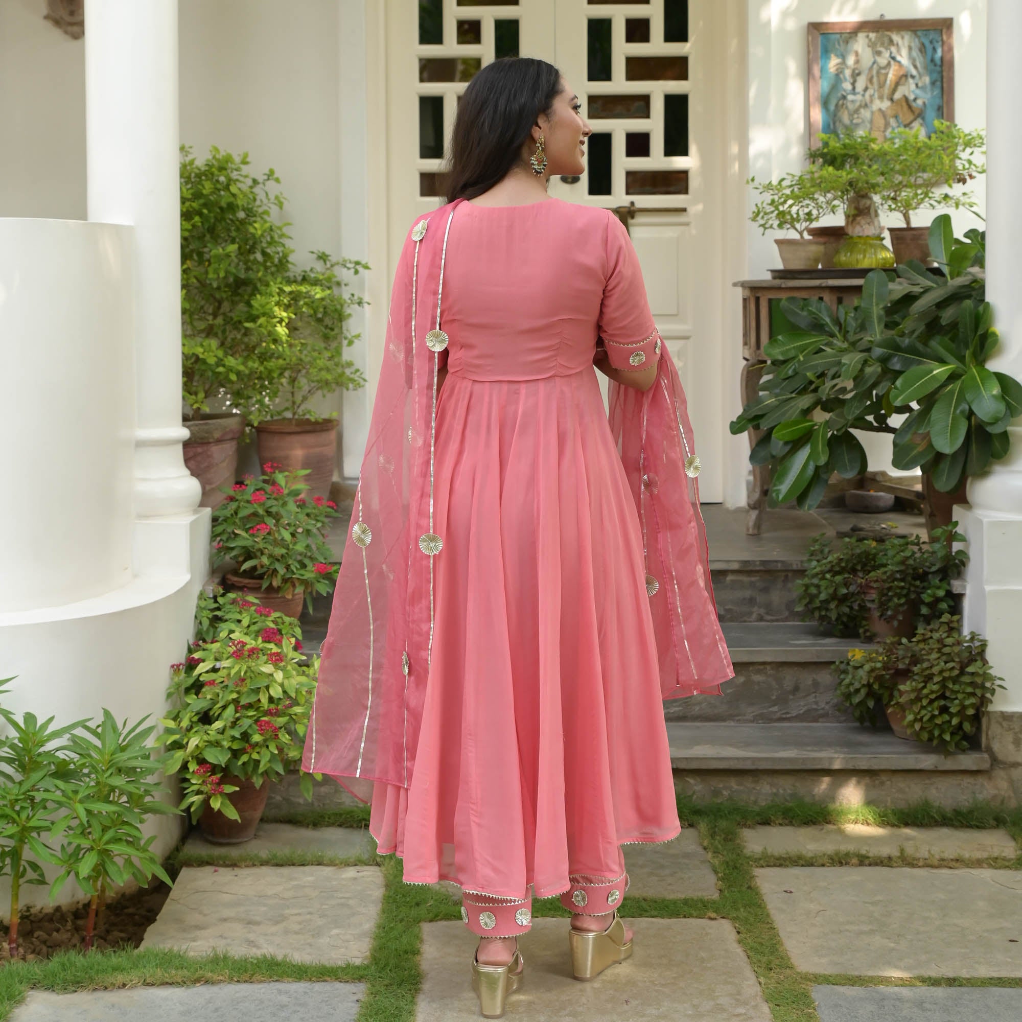 Pink Silver Gota Work Anarkali Suit for Women Online