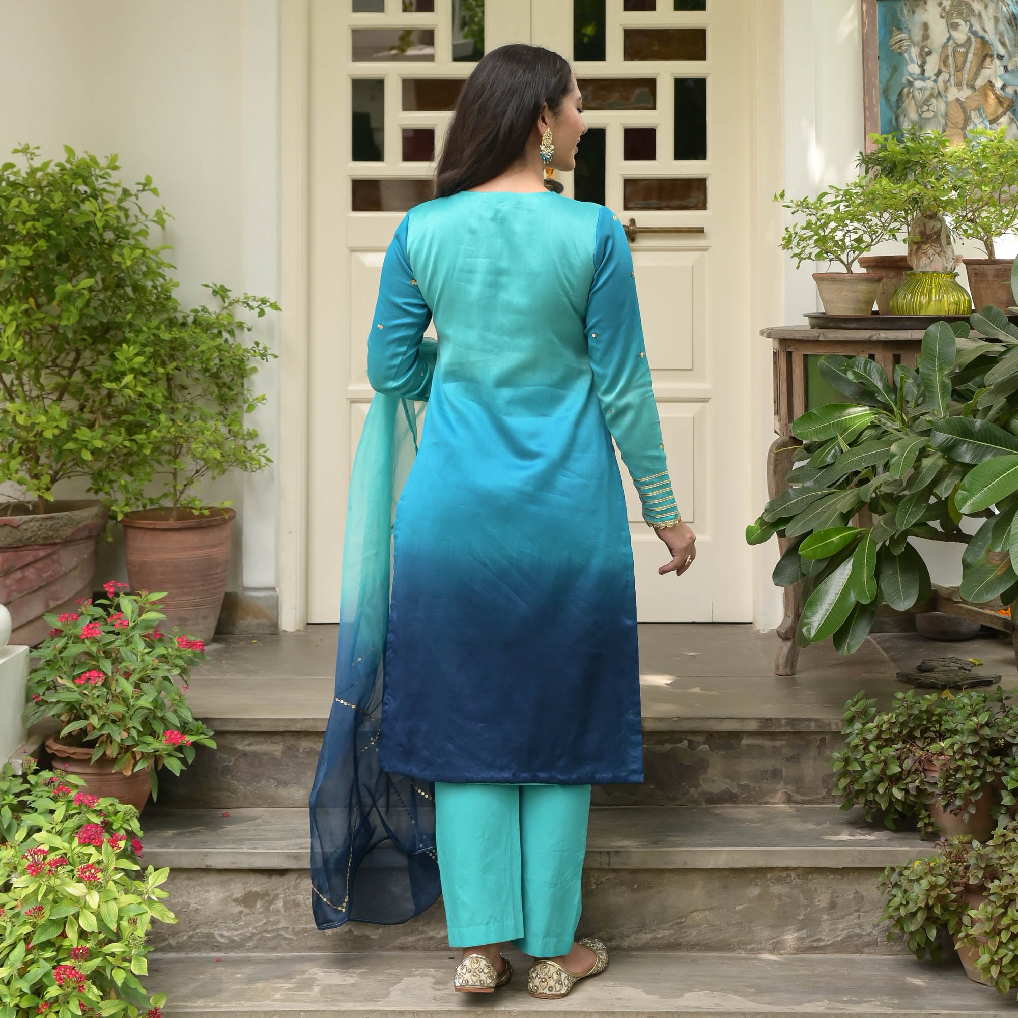 Blue Ombre Straight Suit for Women Online