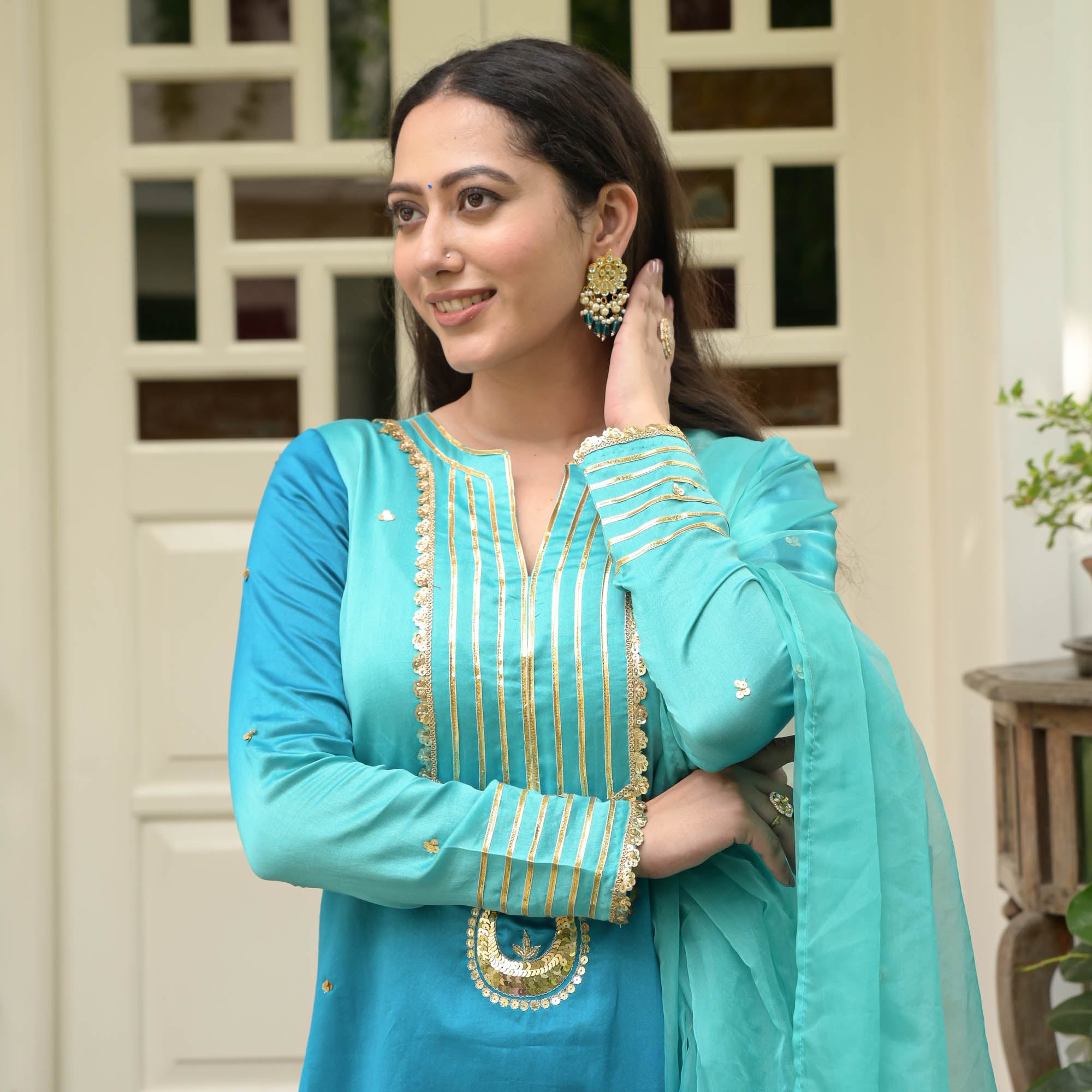 Blue Ombre Straight Suit for Women Online