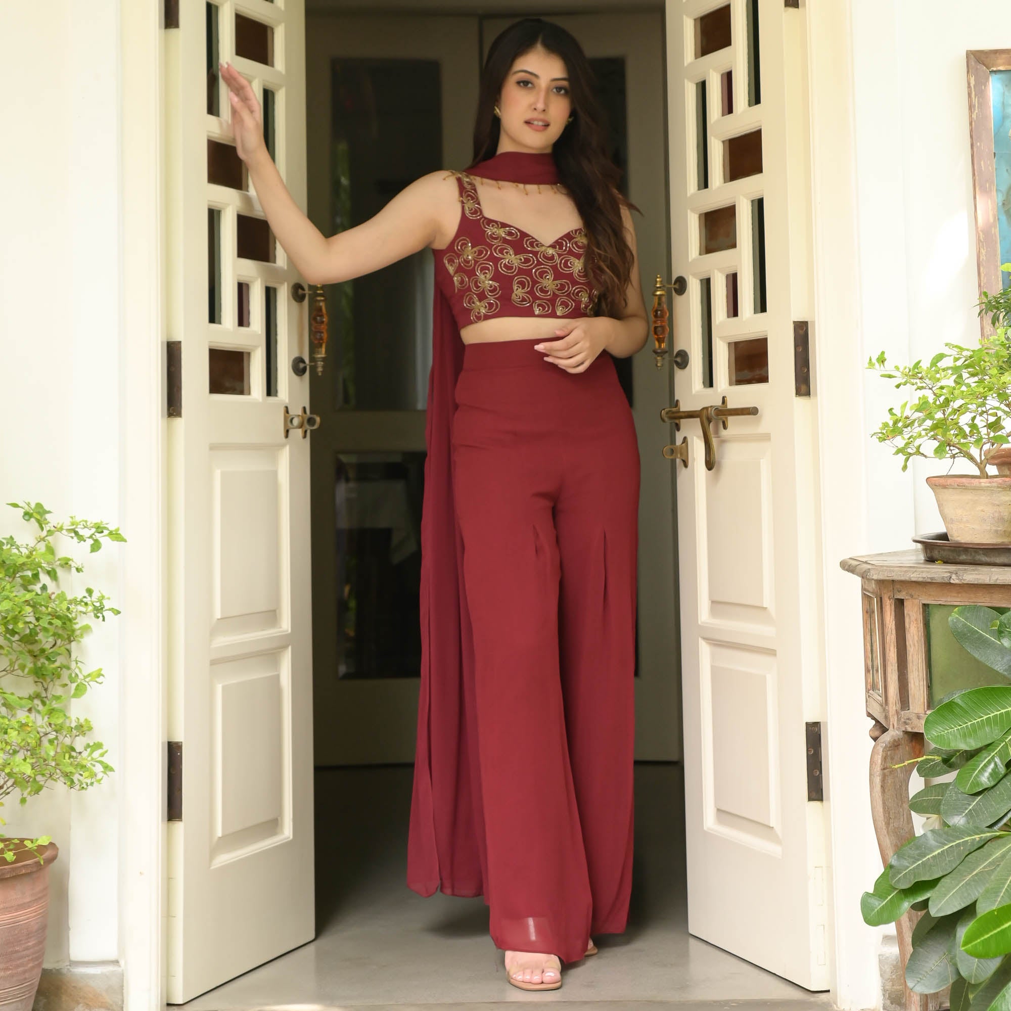 Maroon Co-ord Set for Sangeet