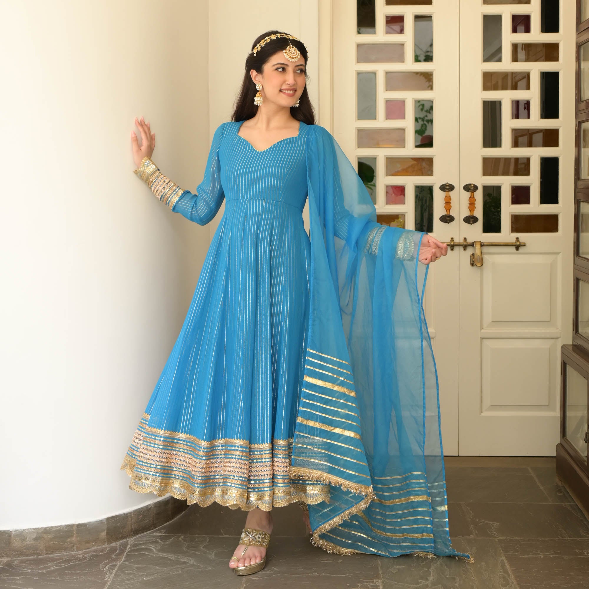 Radhika Blue Designer Georgette Anarkali Suit Set for Women Online