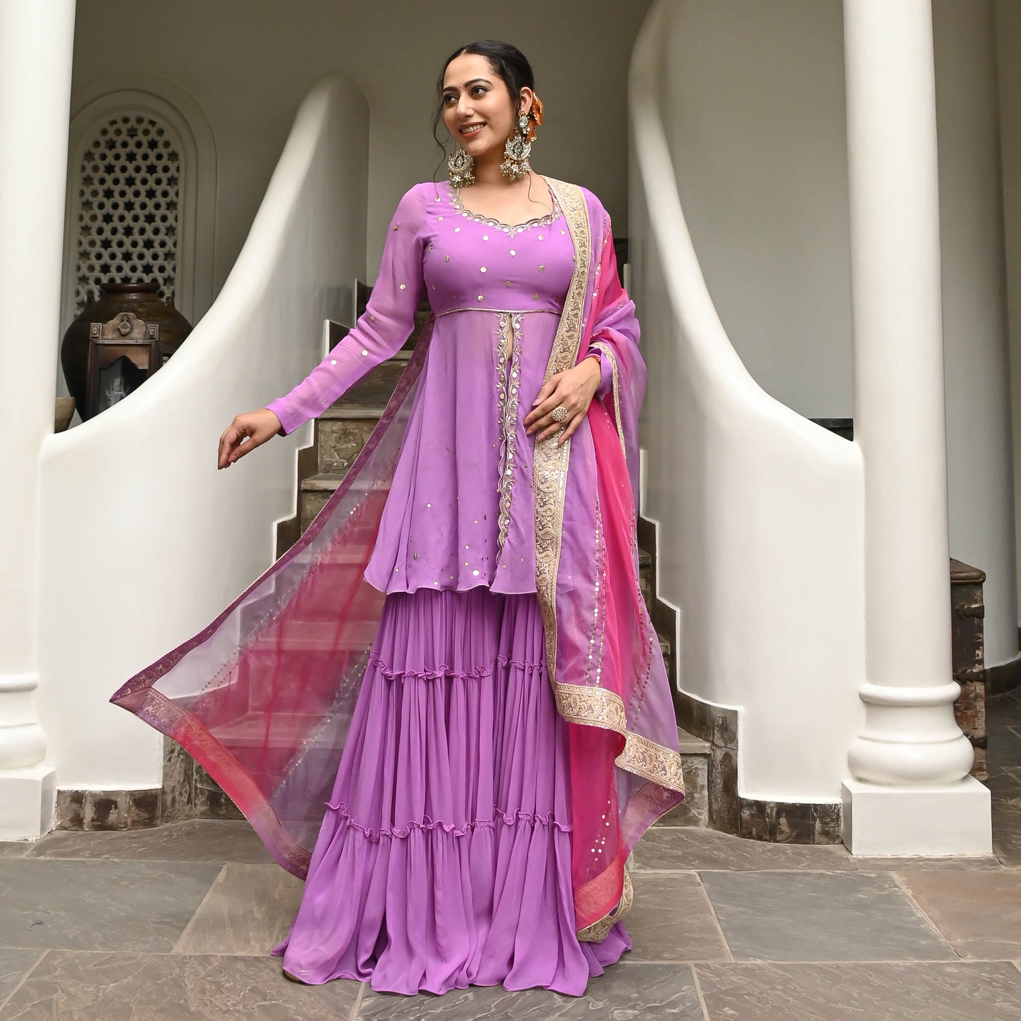 Diksha Purple Georgette Designer Sharara Suit Set for Women Online