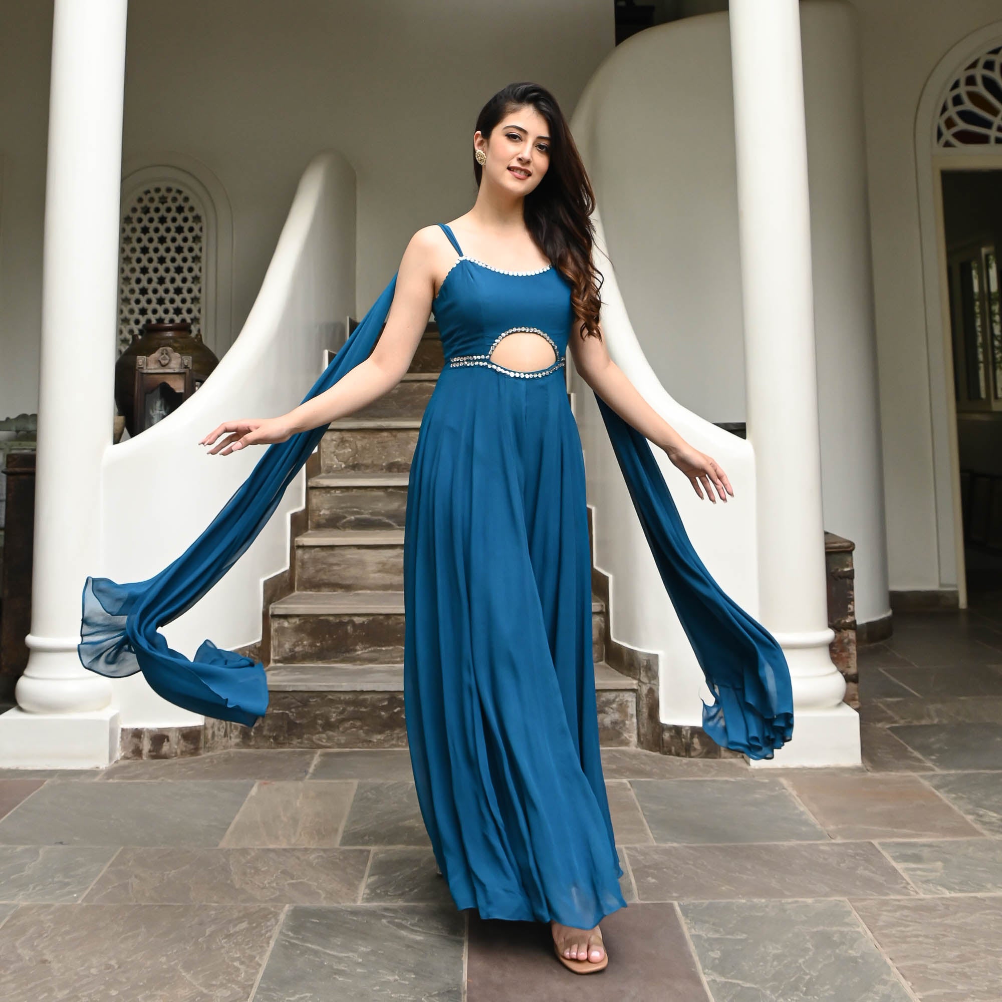 Vamika Blue Designer Sleeveless Jumpsuit For Women Online