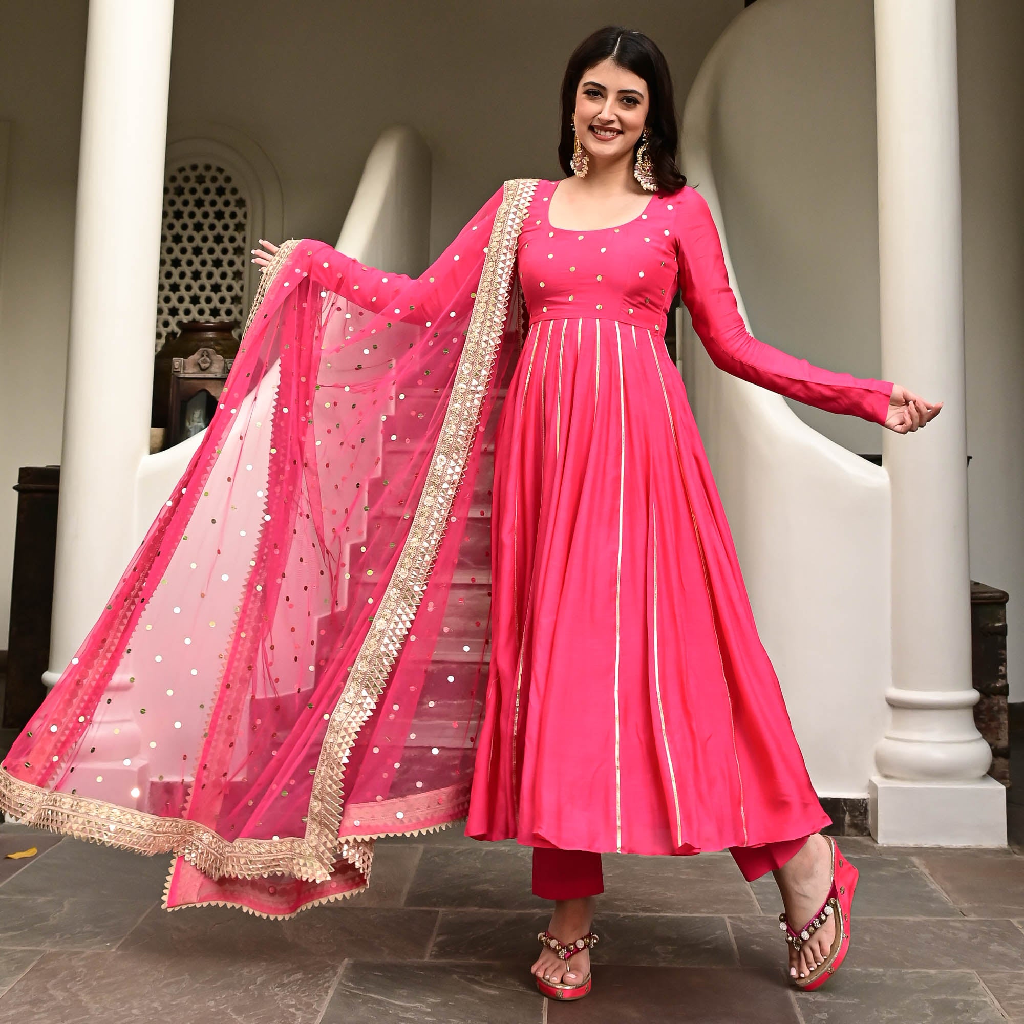Pink Cotton Silk Anarkali Suit for Women Online