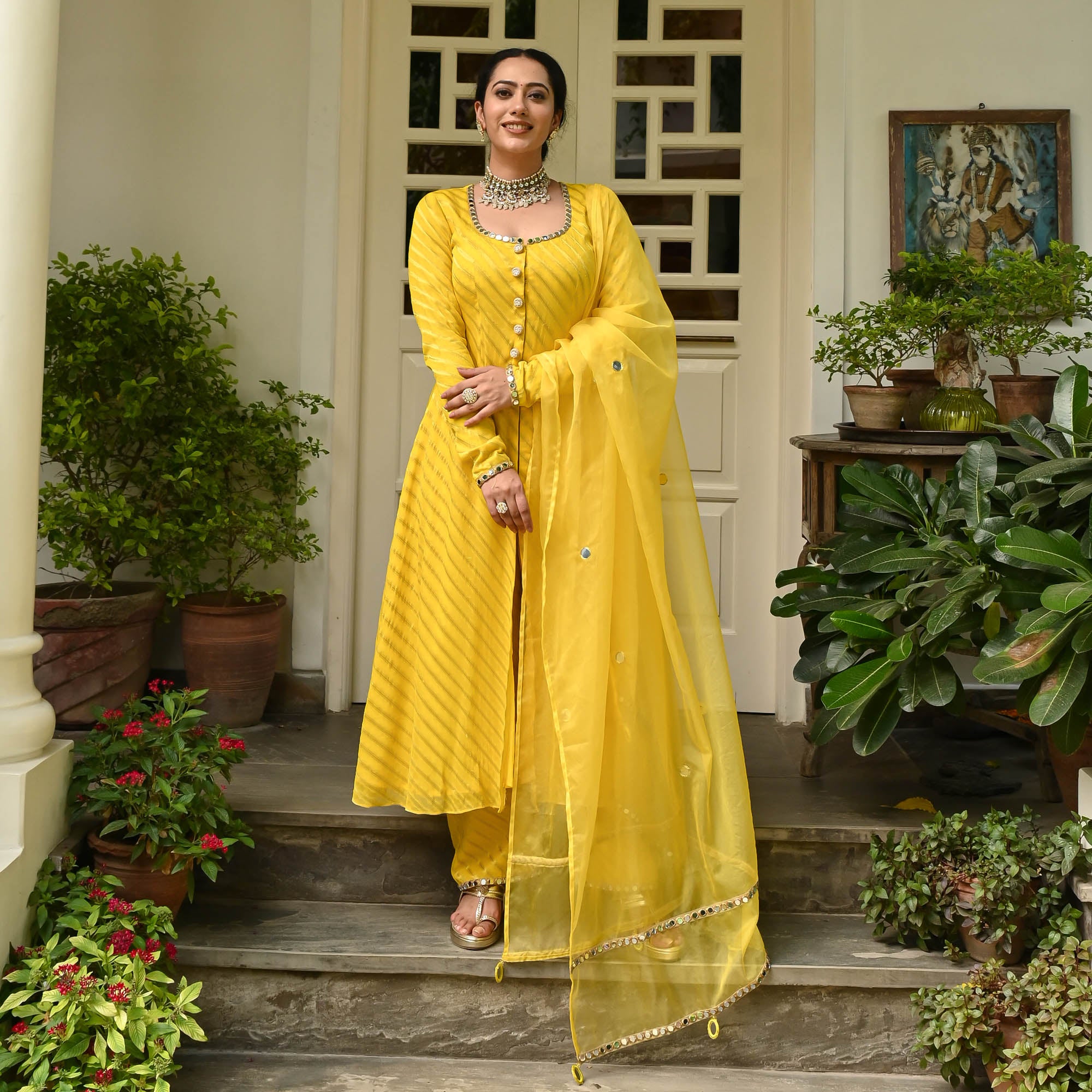 Ramma Yellow Jacquard Designer Anarkali Suit Set for Women Online