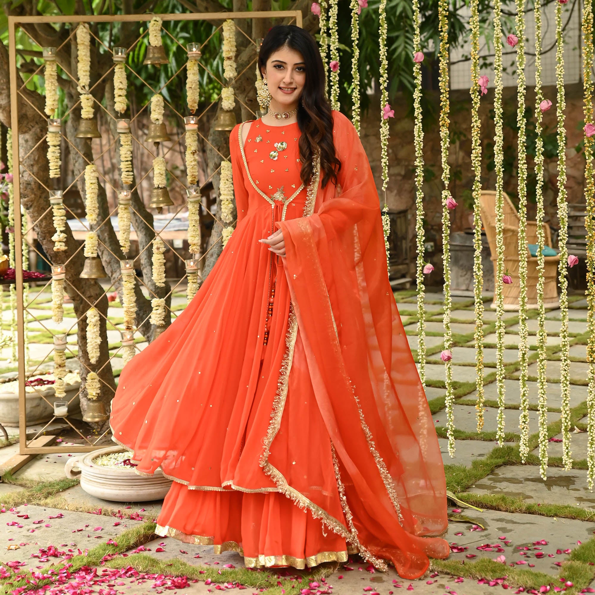Kesari Orange Georgette Designer Anarkali Suit Set for Women Online